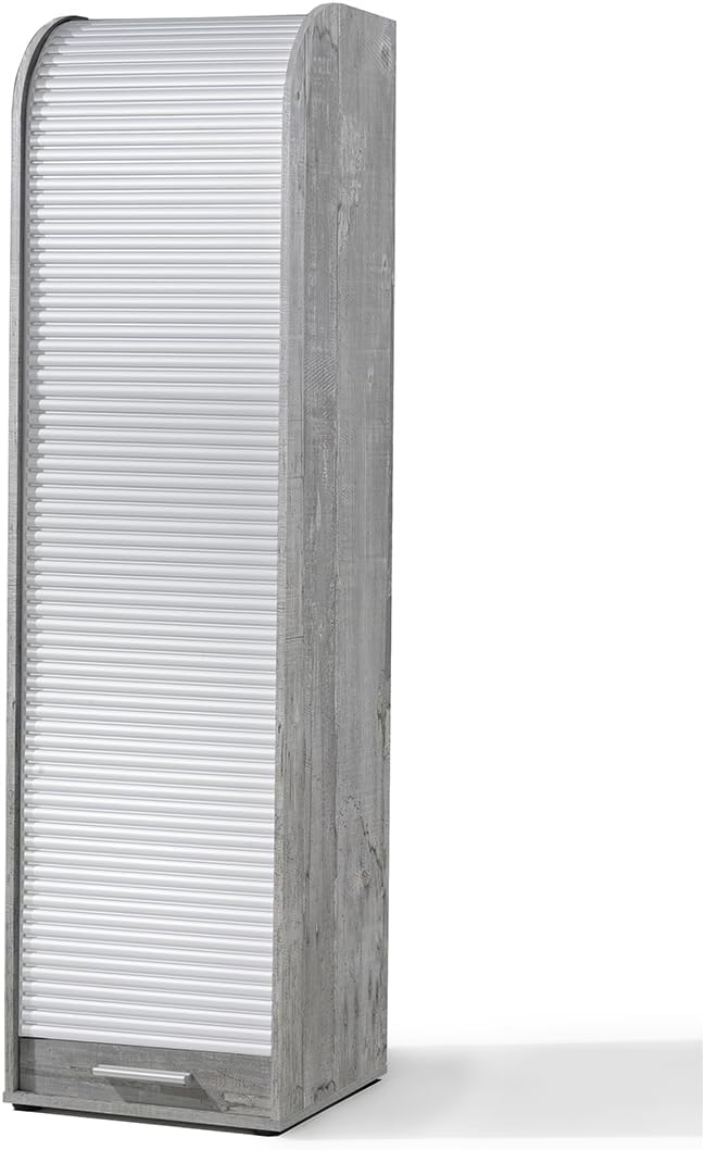 möbelando Rolloschrank Jalousienschrank Büroschrank Schrank Aktenschrank Organizer I Beton/Weiß