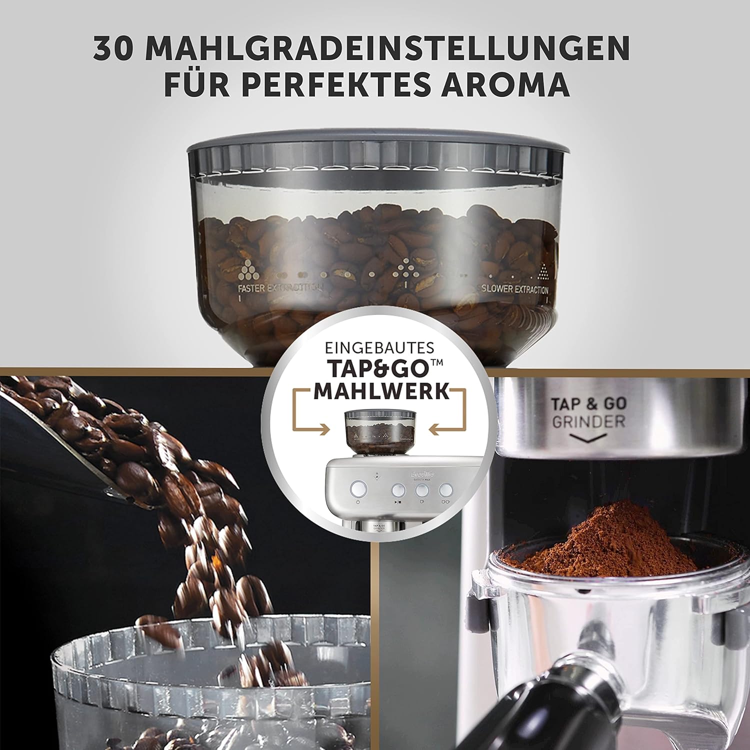 Breville Barista Max Siebträgermaschine | Espressomaschine/Kaffeemaschine mit integriertem Mahlwerk und Milchaufschäumer| 2,8-l-Wasserbehälter | Italienische Pumpe mit 15 Bar | Edelstahl [VCF126X]