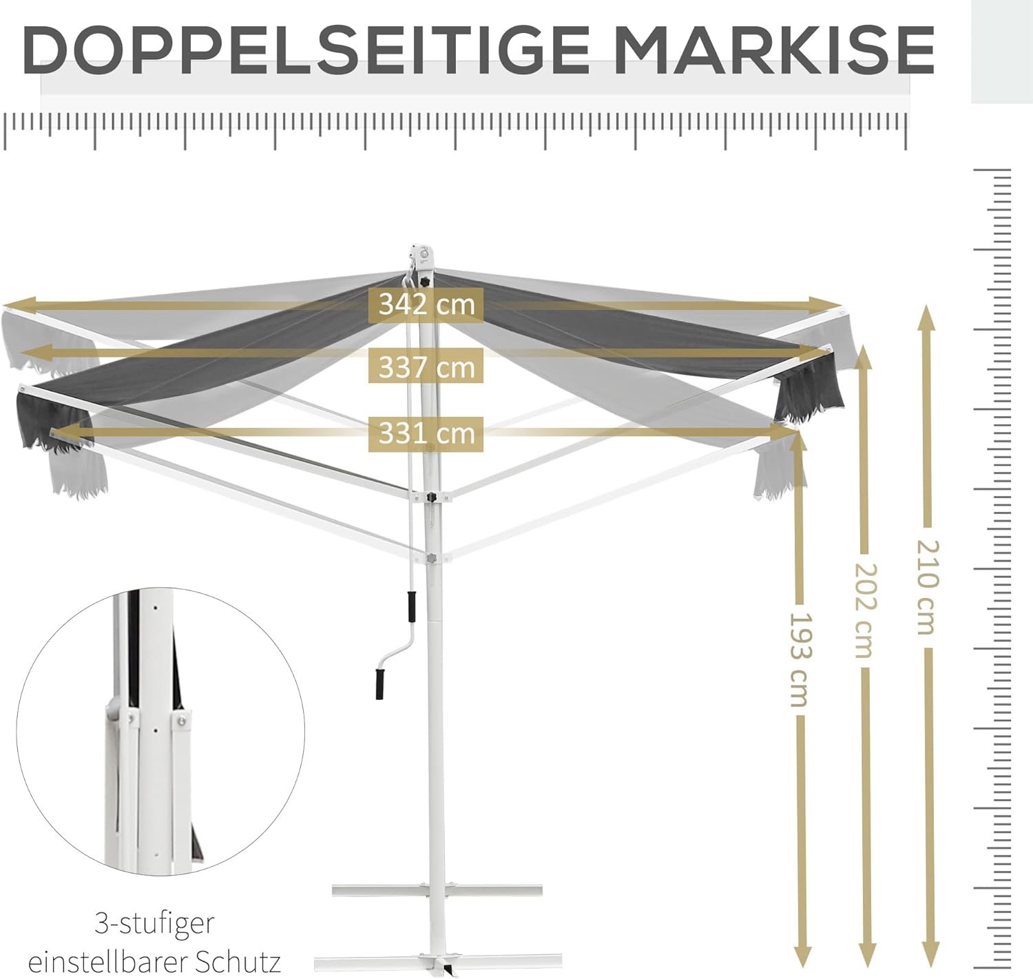 Outsunny Standmarkise Markise 4,5 x 3,4m Terrassenüberdachung Gartenmarkise mit Faltarm Kurbel Terrasse Grau Alu Metall