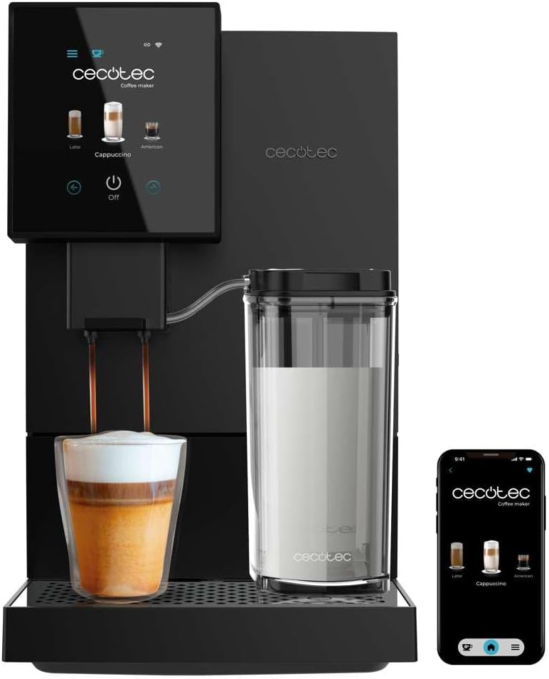 Cecotec Kompakte Superautomatische Kaffeemaschine mit Wifi Cremmaet Compactccino Connected Black Rose. 1350W, 19 Bar, TFT-Bildschirm und APP, Mahlwerk, Milchtank 400 ml und 1 Liter Wasser