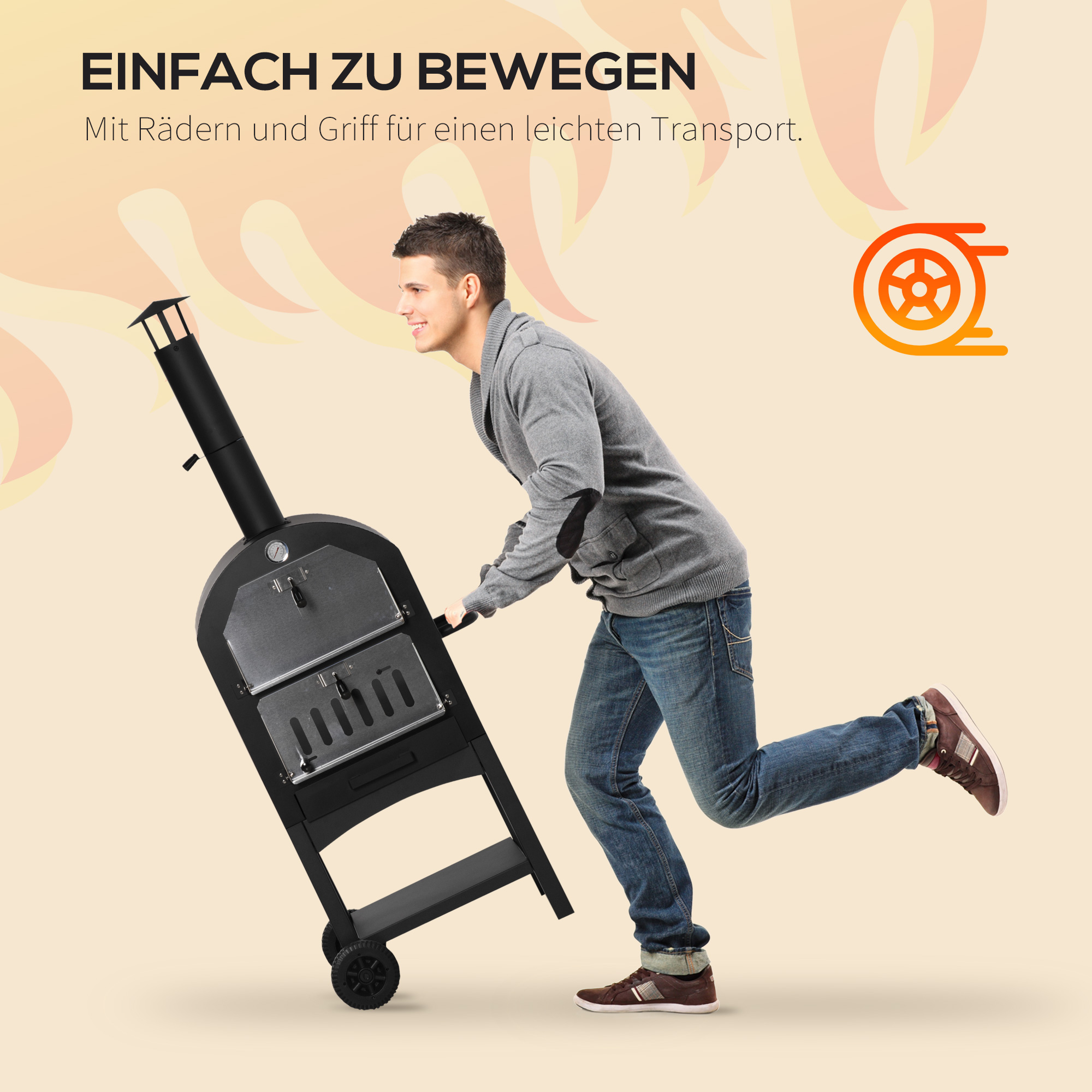 pizzaoven BBQ 3 niveaus zwart + zilver 63 x 54 x 161 cm