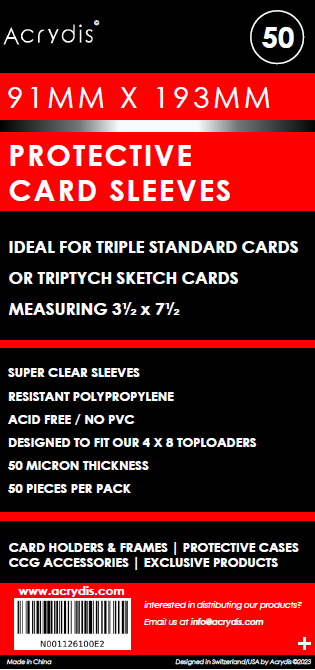 Protective card sleeves 91x193mm. For triptych sketch cards or triple standard cards.