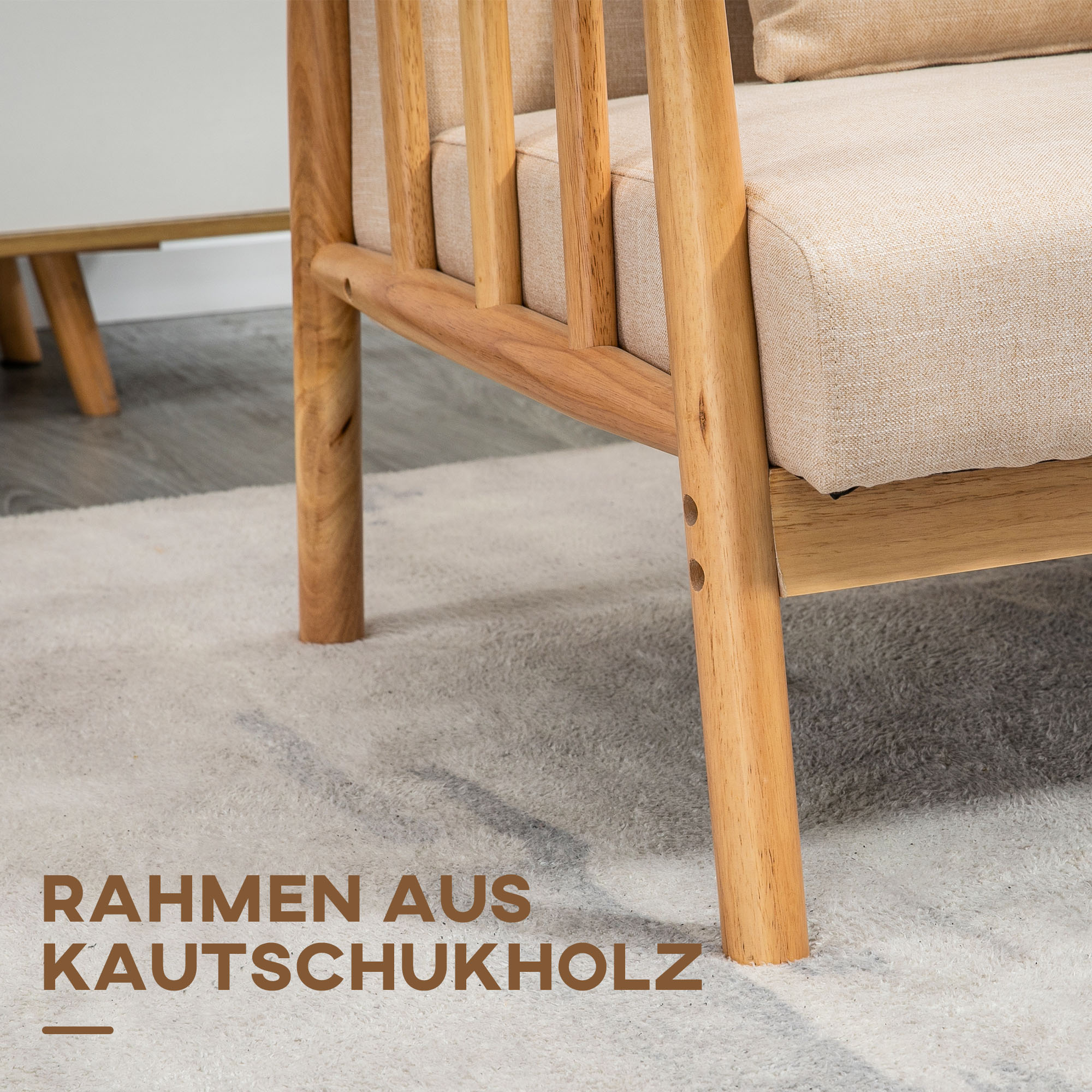 HOMCOM 2-Zitsbank, Stoffen Bekleding in Linnenlook, Compact, Tot 200 kg, Houten Frame, 123L x 69B x 74H cm, Beige