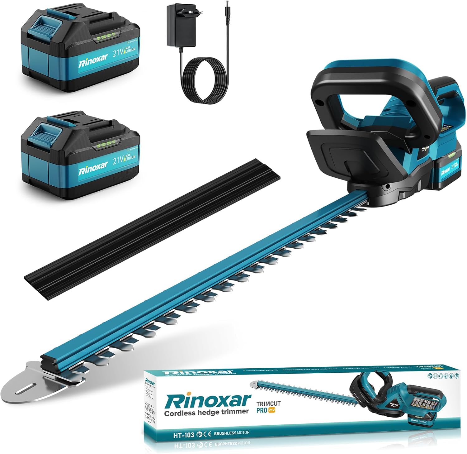 Akku Heckenschere 21V mit 8000mAh Akku, 600W Bürstenlosem Motor, Heckenschere Elektrisch mit 52 cm Schnittlänge, Schnittdurchmesser 15 mm – TrimCut PRO