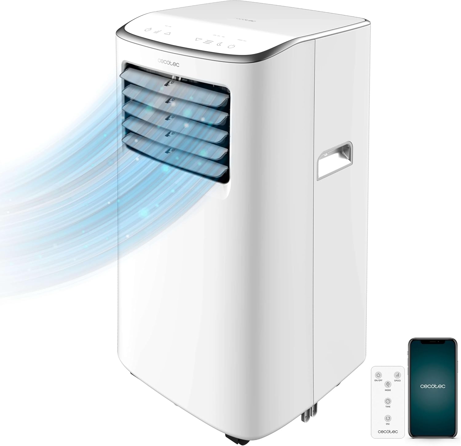 Cecotec Tragbare Klimaanlage mit Fernbedienung ForceClima 7100 Soundlos. 7000 BTU, Soundless Technology, LED -Bildschirm, 4 Modi, 2 Geschwindigkeiten, Abdeckung von bis zu 15 m2