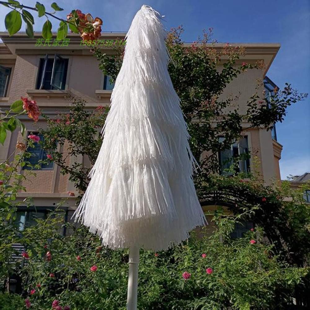 Weißer Strohschirm, 2 m, für den Außenbereich, Verstellbarer Hawaii-Hula-Regenschirm, Bast