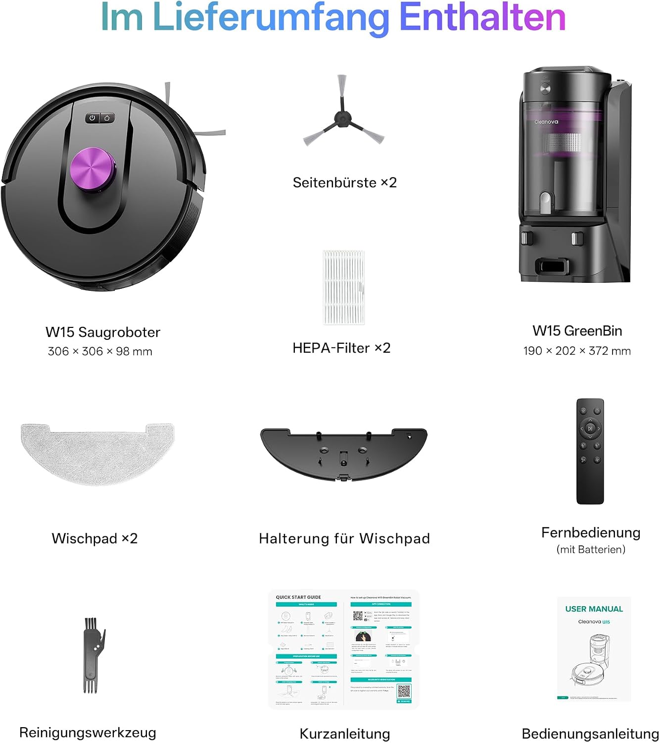 Vexilar W15 Saugroboter mit Wischfunktion, Beutelloser Multi-Zyklon-Absaugstation Staubsauger Roboter, 10000Pa, LiDAR Navigation, 3-in-1 Saug und Wischroboter, 180Min Max, App- & Sprachsteuerung