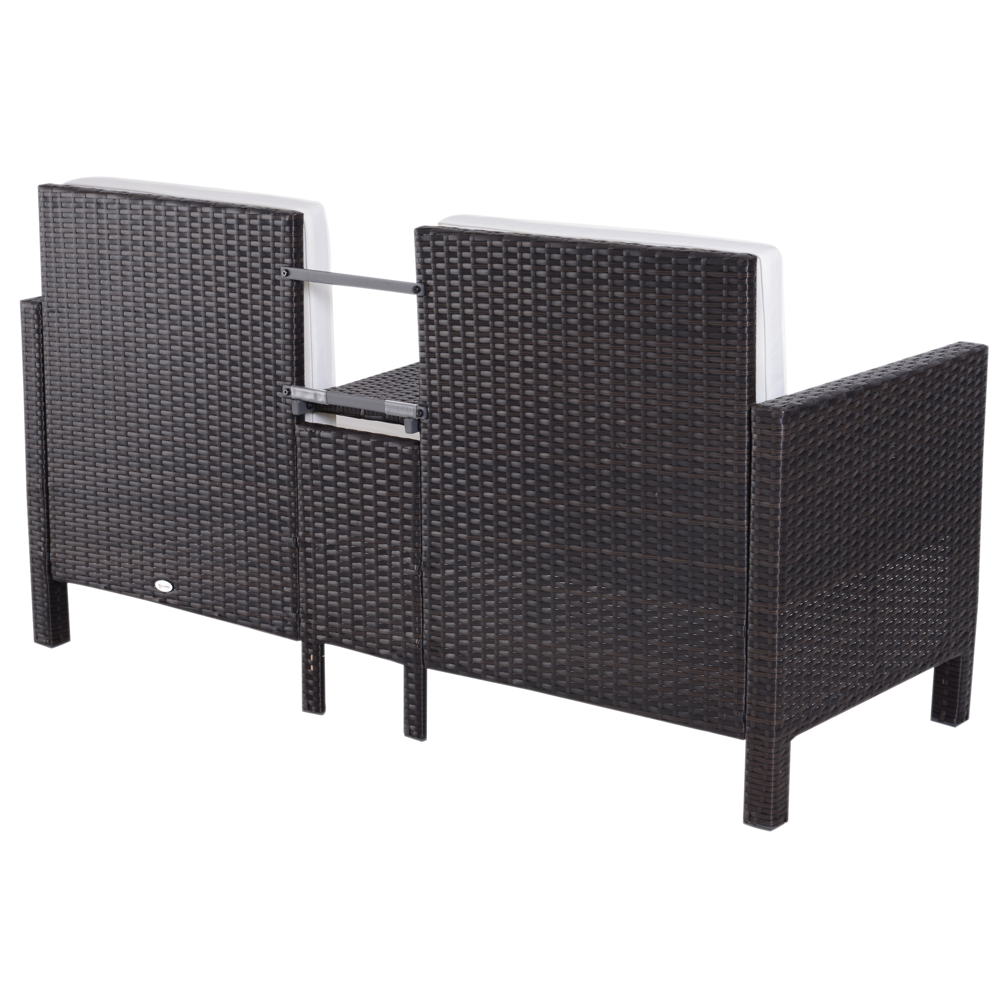 3-delige Tuinbank tuinmeubelen lounge tuinset zitgroep rotan meubel bruin poly-rotan + metaal 2-zits bank 2 x kruk kussens | Aosom.de