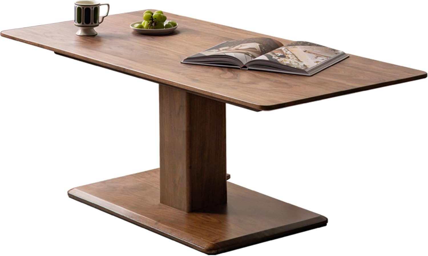 YESWOOD Höhenverstellbarer Couchtisch aus Eiche Massivholz, Modernes Design, Wohnzimmertisch aus Massivholz, Verstellbare Tischplatte 47–72 cm, 100 x 50 x 47 cm, Walnuss