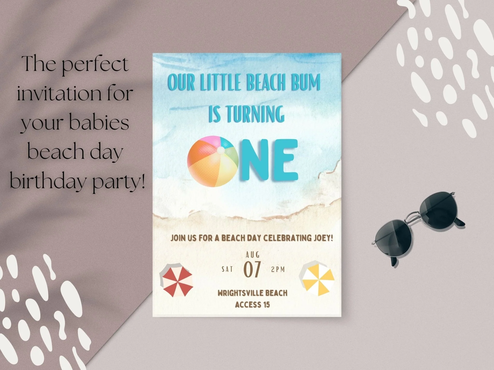 Baby's First Birthday Invitation, 1st Birthday Invitation Beach Theme, Beach Birthday Invitation, Editable Template
