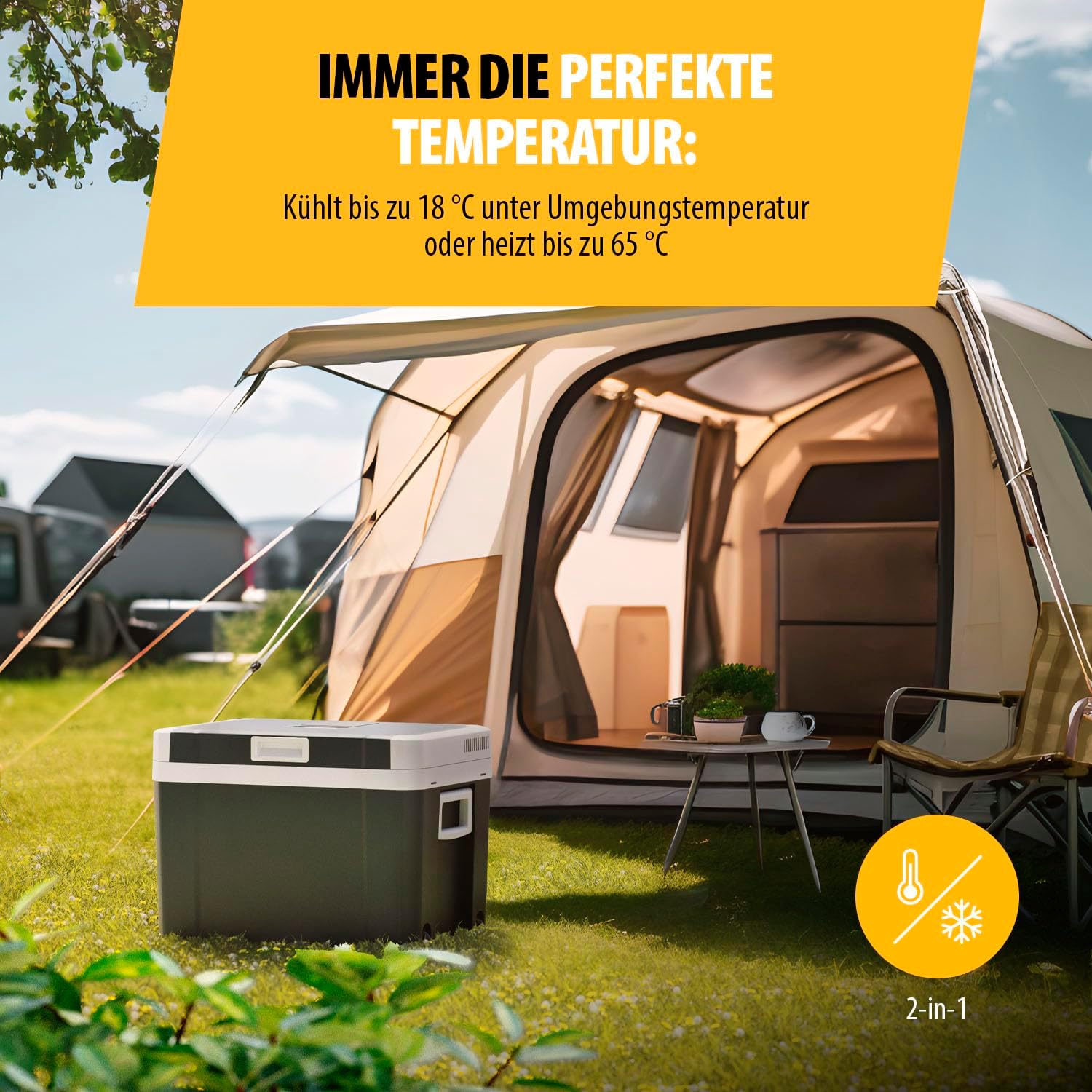 Tristar Thermoelektrische Kühlbox - 35 L - Geeignet für 2-L-Flaschen - Ideal für Camping und Lange Reisen - 12- und 230-V-Steckdosen - ECO- & MAX-Modus - Kühlt & wärmt - KB-7535