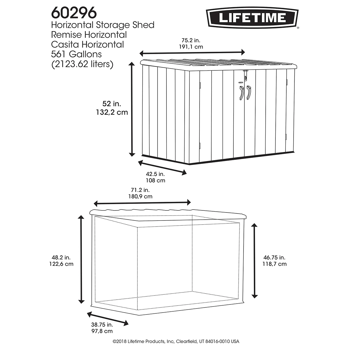 Szopa pozioma Lifetime 2025 1,9 x 1,1 m – pojemność 2407 l