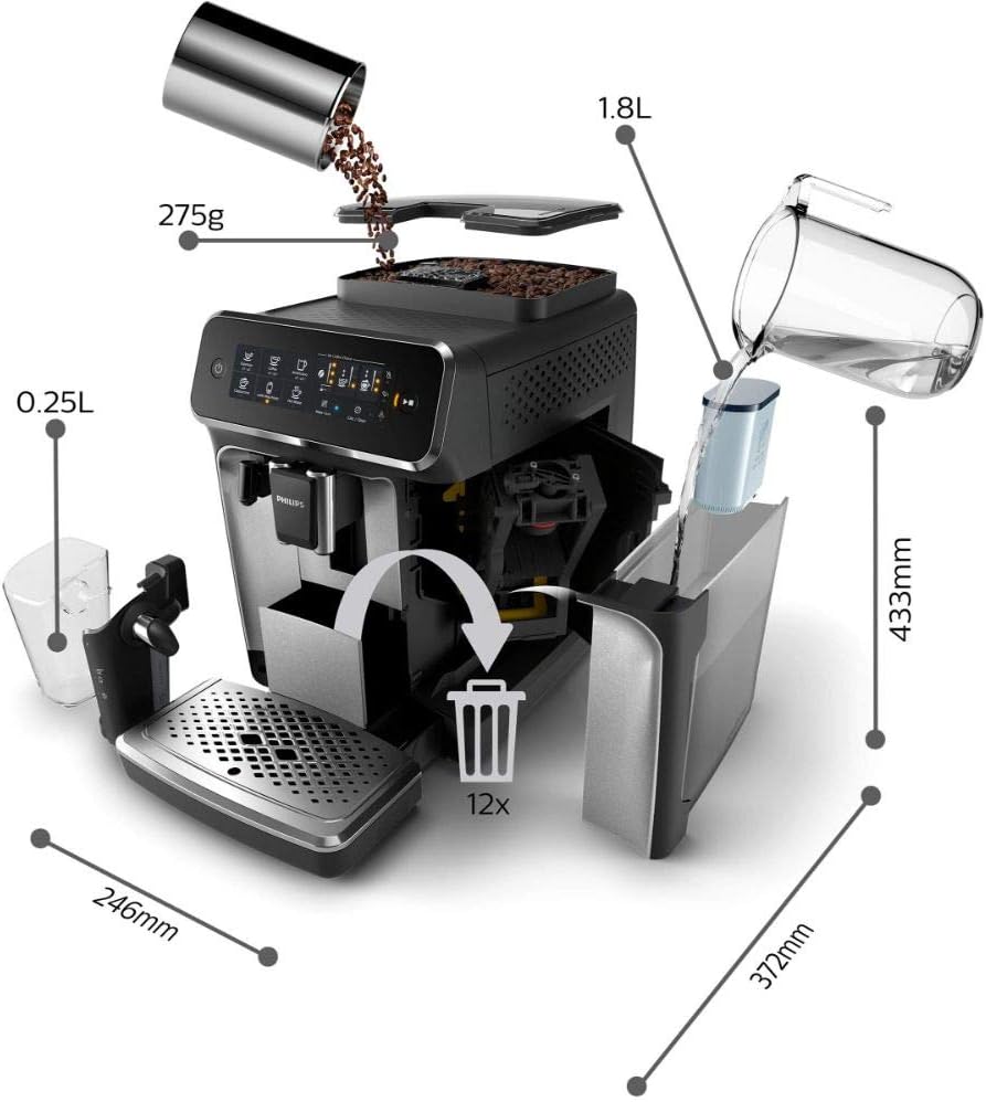 Philips Domestic Appliances 2200 Serie EP2231/40 Kaffeevollautomat, 3 Kaffeespezialitäten (LatteGo Milchsystem) 1500 Watt, 1.8 Liter, 37.1 x 24.6 x 43.4 cm, Klavierlack-schwarz
