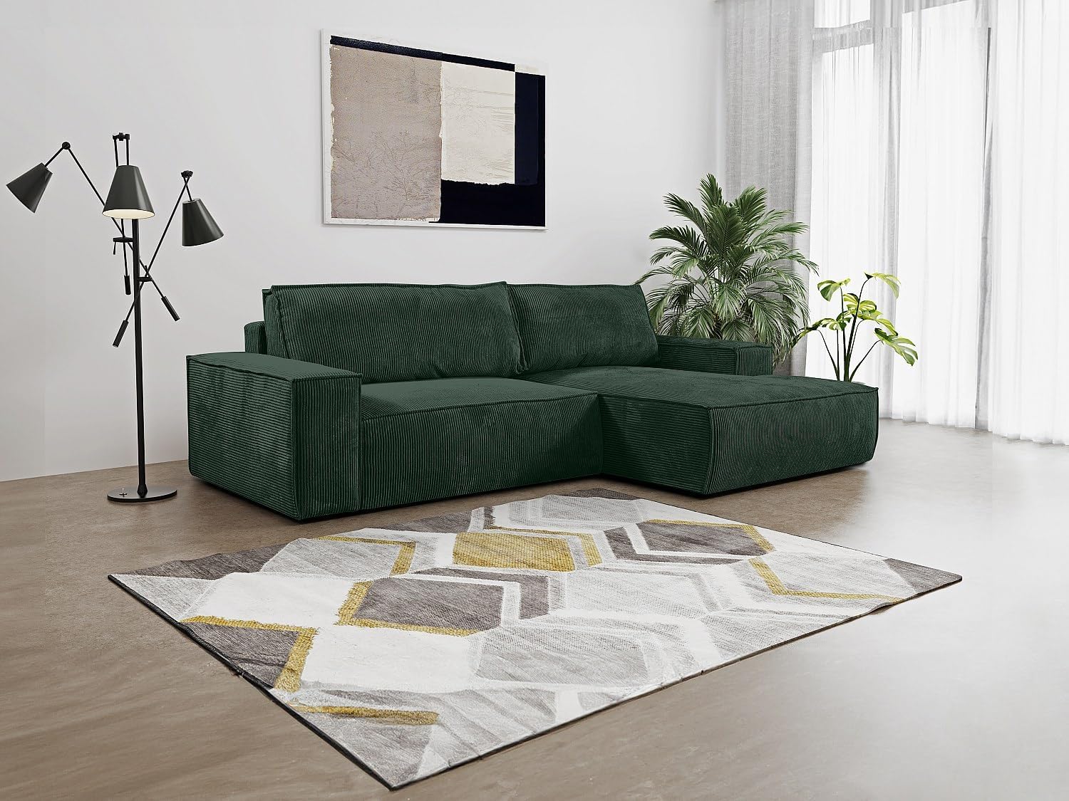 Vente-unique Ecksofa mit Schlaffunktion - Kord - Gr«¨n - Ecke Rechts - Amelia von Pascal MORABITO
