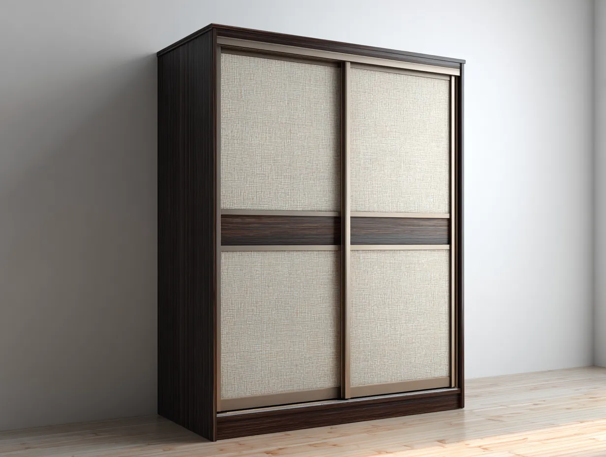Kleiderschränke mit Schiebetüren-Holzwerkstoff-Rattan-182x63x214 cm-Braun-Beige-Japanischer Stil