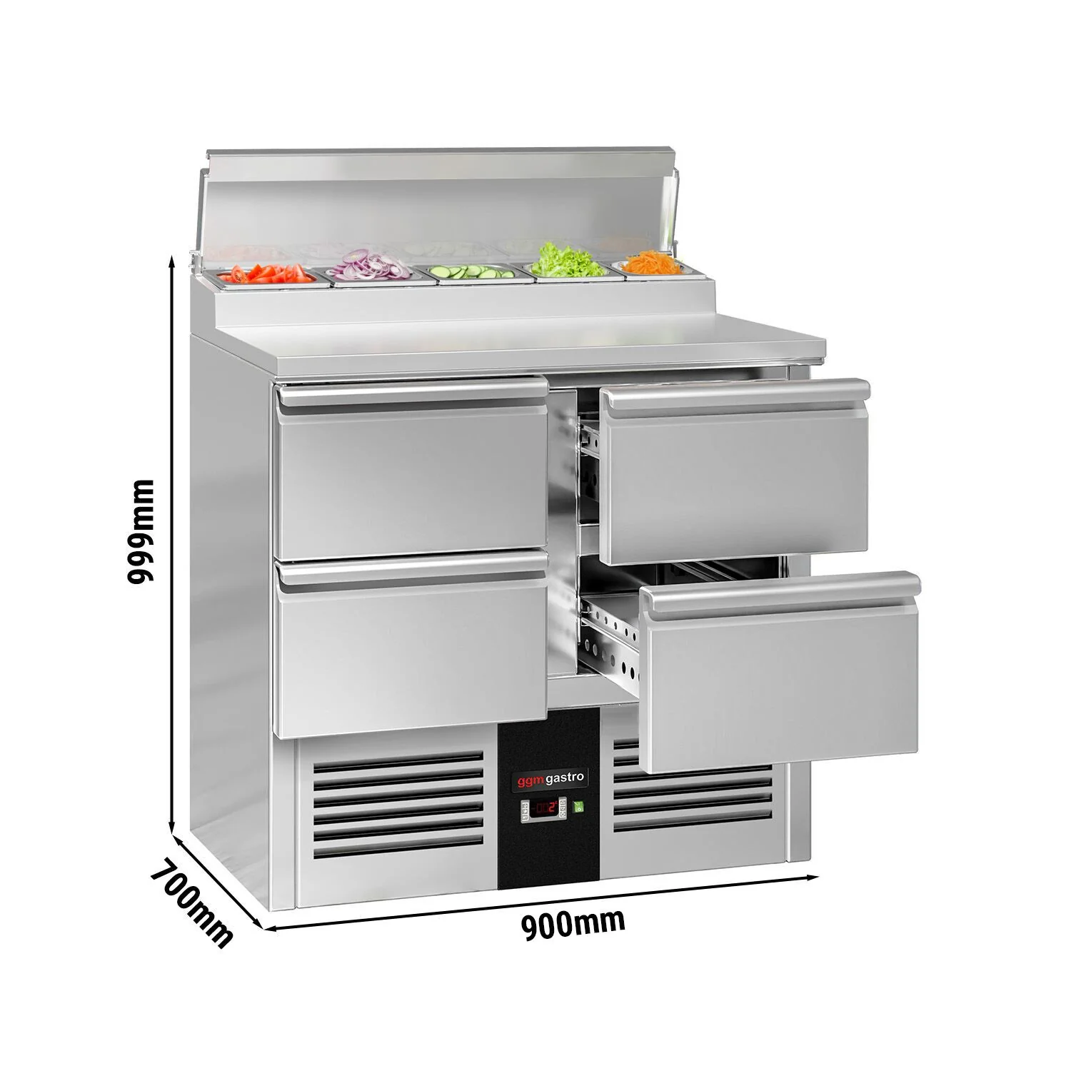 Saladette Mini PREMIUM - 900x700 mm - 4 skuffer - med lokk - for 5x GN 1/6 beholdere