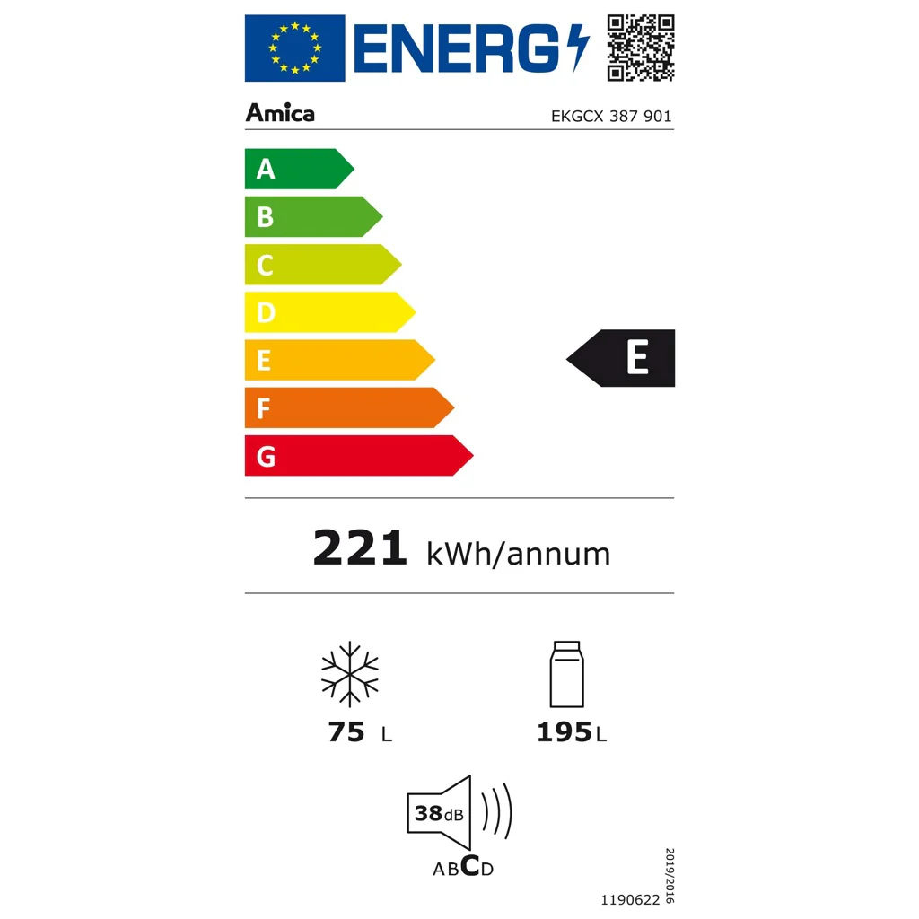 2025 Amica EB koel-vriescombinatie vaste deur EKGCX 387 901