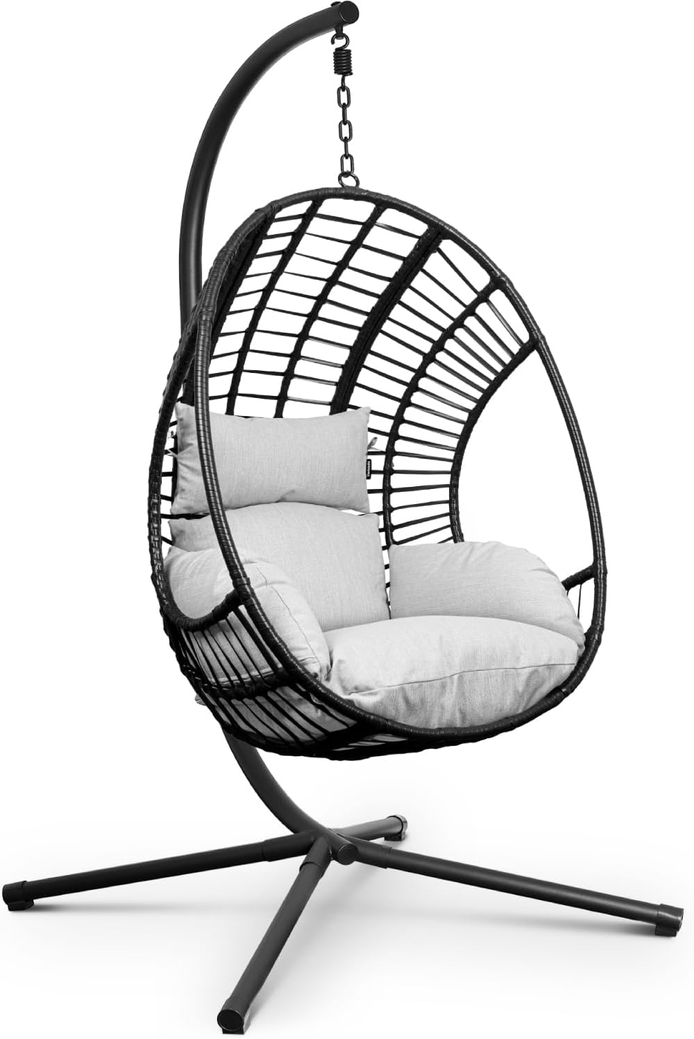 Swoods XXL Hängesessel mit Gestell - Hängesessel Für Indoor und Outdoor - Inkl. Kissen - Egg Chair - bis 150kg (Hellgrau)