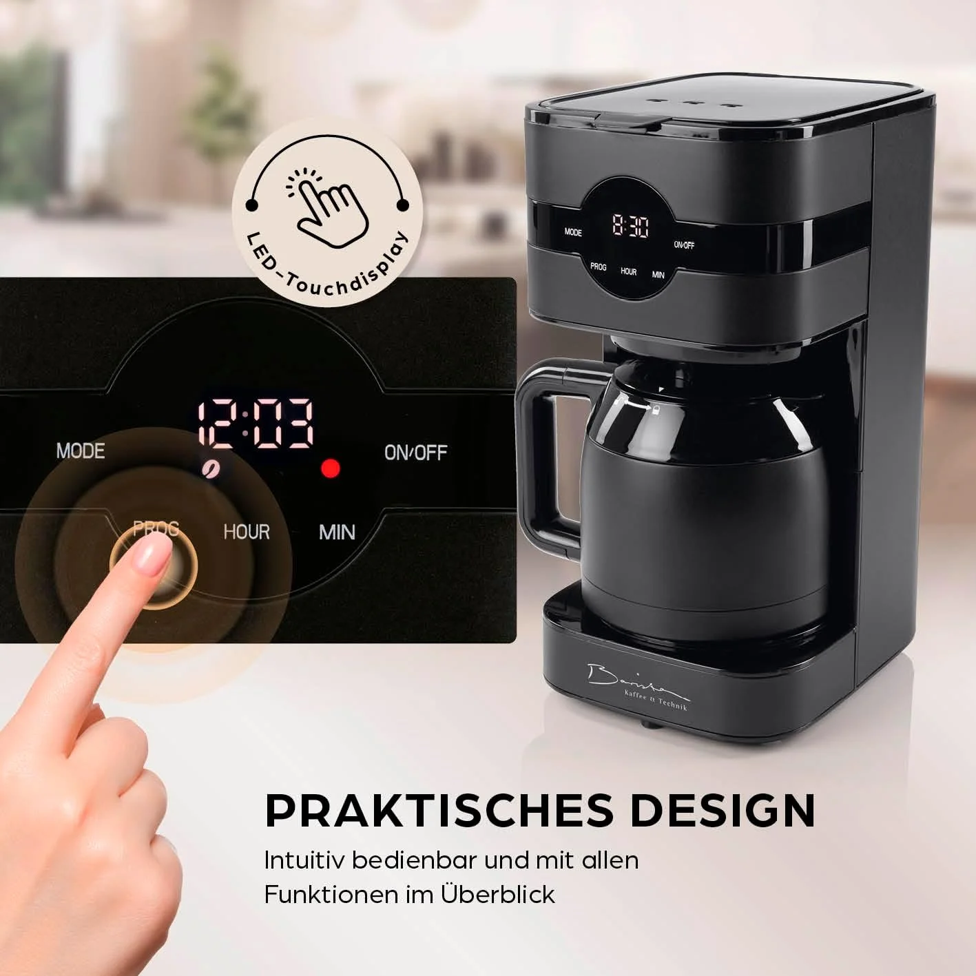 Barista filterkoffiezetapparaat met verstelbare molen & thermoskan | Warmhoudfunctie, 24-uurs timer & permanent filter | Voor 10 koppen koffie | Koffiezetapparaat voor bonen & poeder [roestvrij staal]