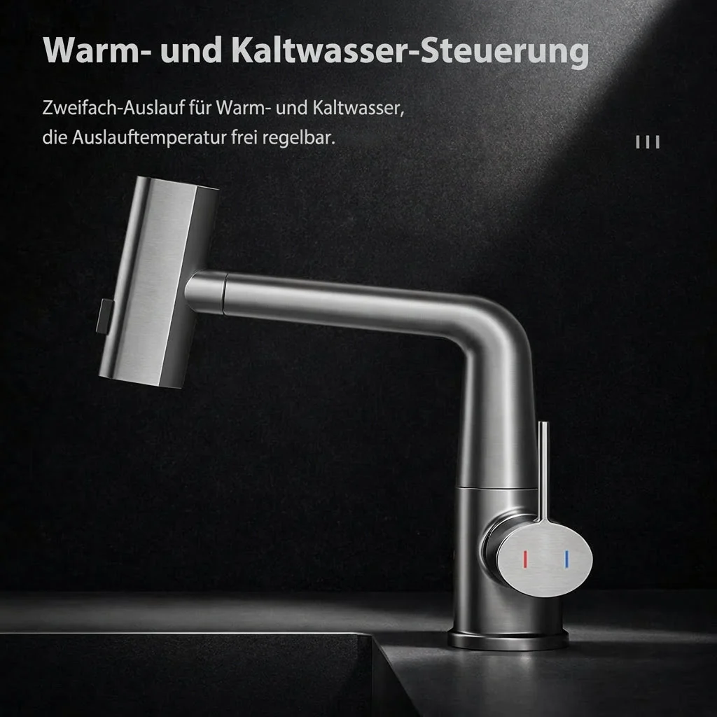 Flexibler Wasserhahn mit LED-Temperaturanzeige und 5 Strahlmodi �C moderne K��chen- und Badarmatur