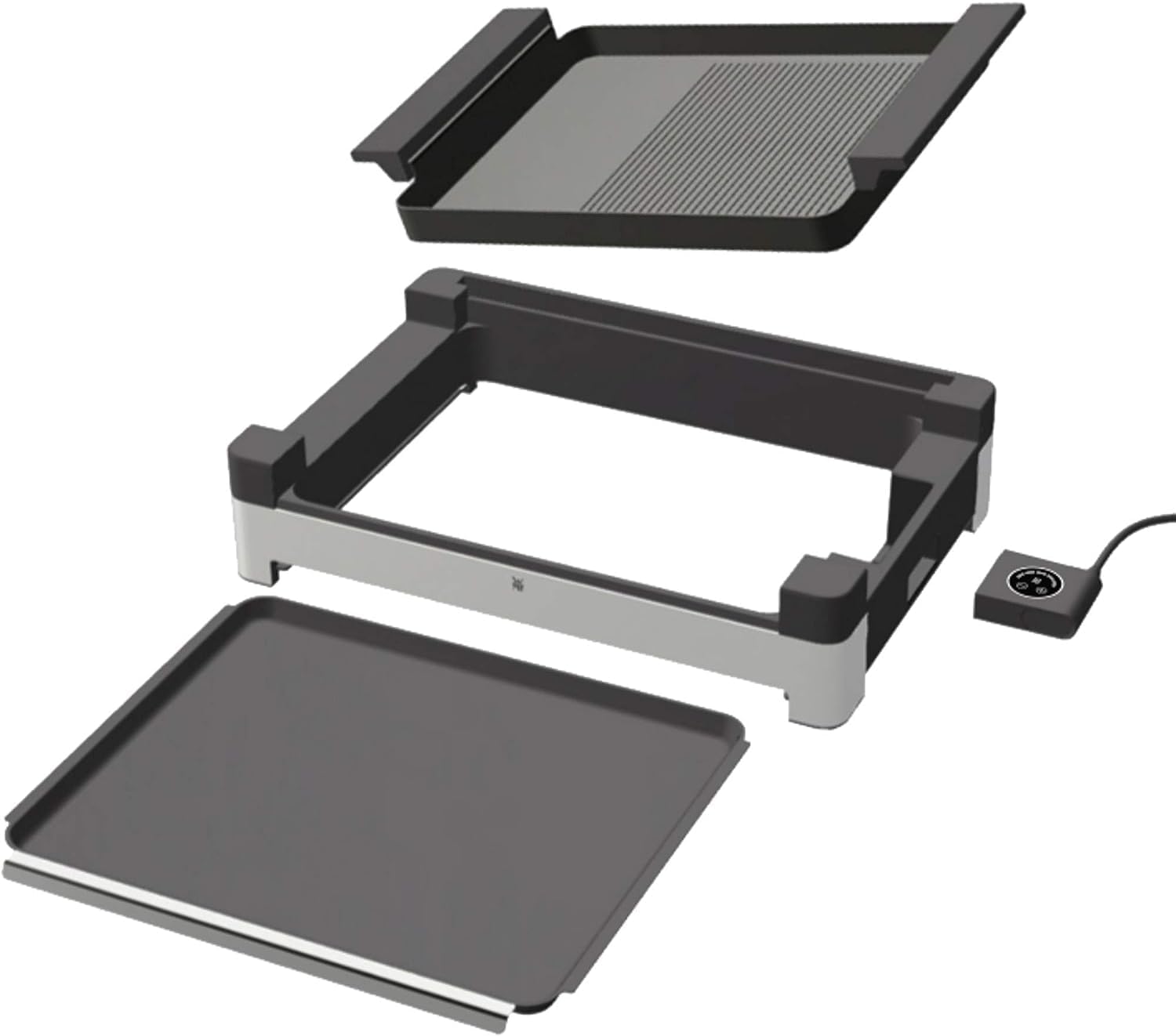 WMF Lono Tischgrill elektrisch mit Glasdeckel, beschichtete Grillplatte, herausnehmbare Auffangschale, spülmaschinenfest, Edelstahl matt, 2200 Watt