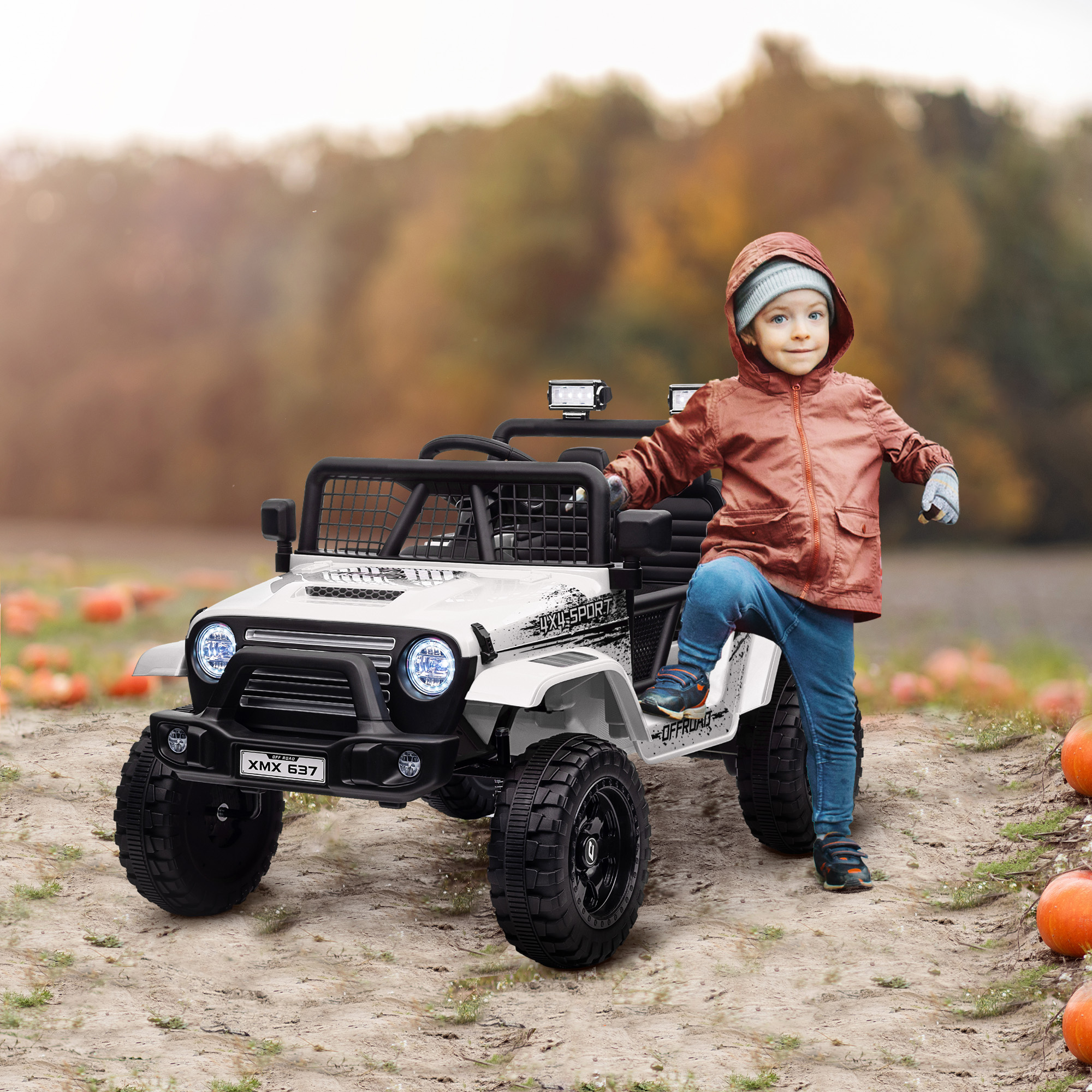 AIYAPLAY Kinder Elektrische Auto met Zachte Veren, Afstandsbediening, LED-lampjes, Toeter, 12V Motoren, van Kunststof en Metaal, Wit