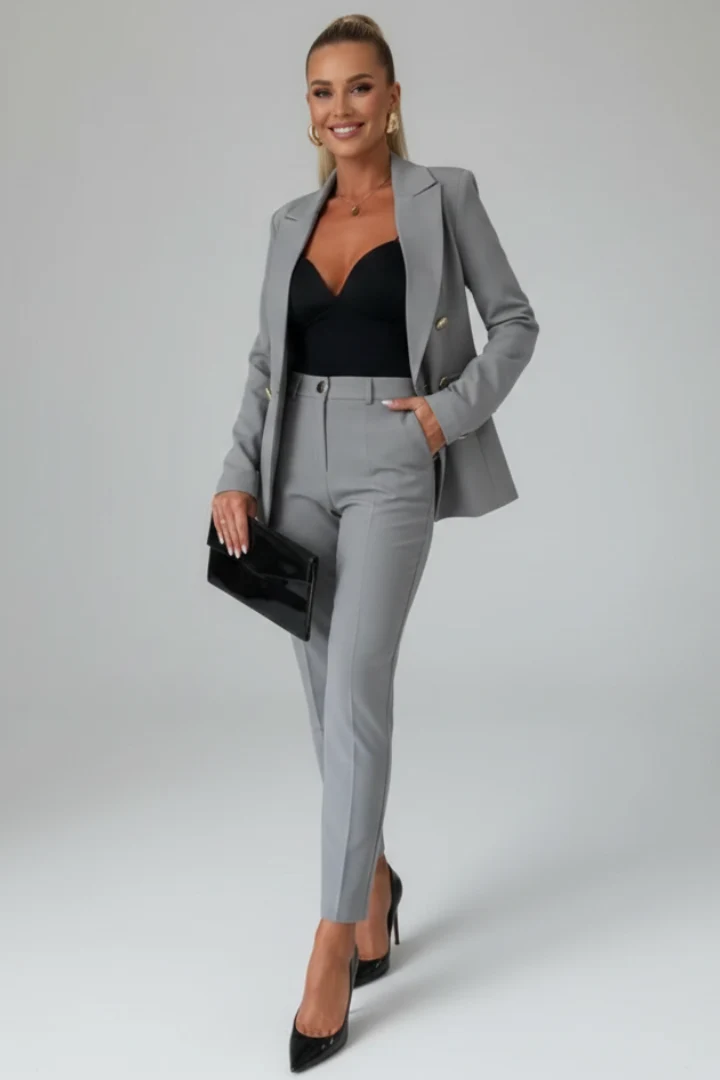 Damen-Anzugset mit gekn?pfter Jacke und Hose mit geradem Bein