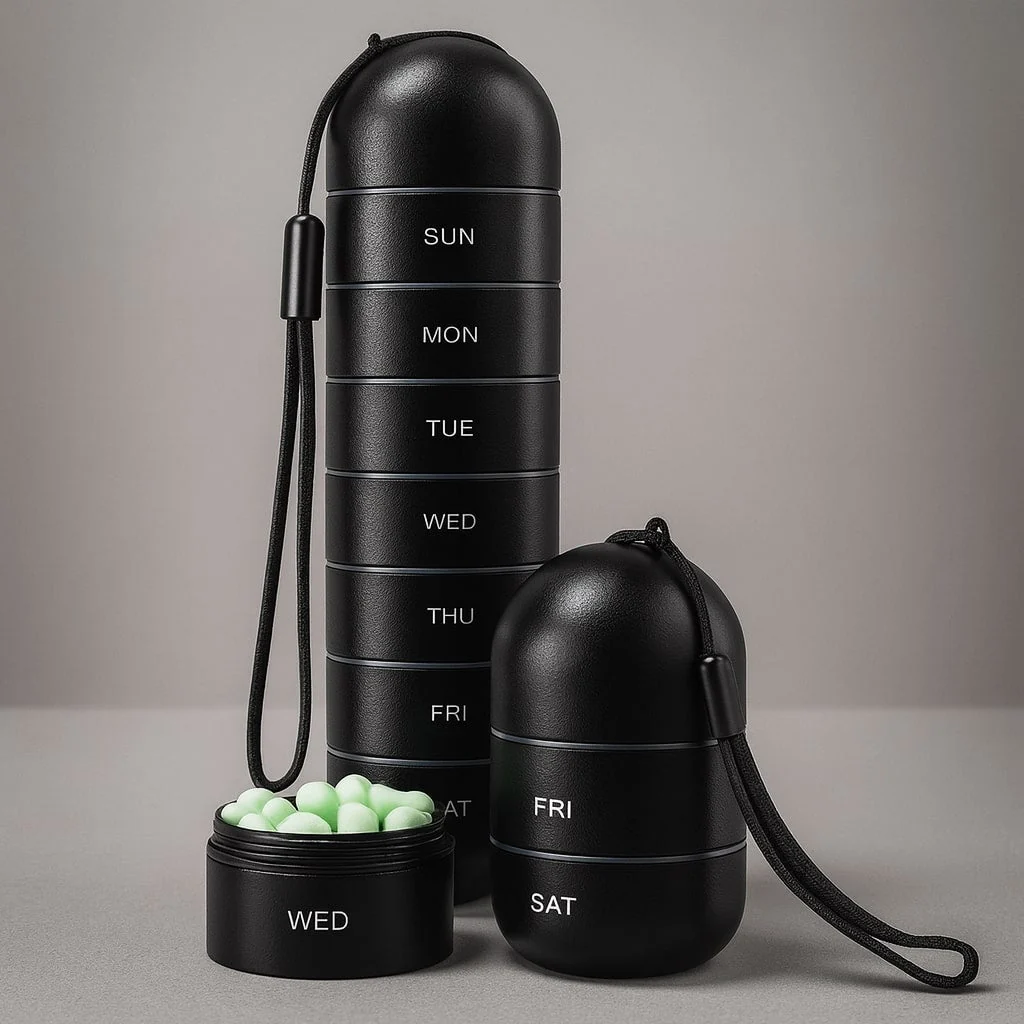 Aluminium Aufbewahrungsbox mit 7 Fächern - Reisebox für Tabletten & Vitamine