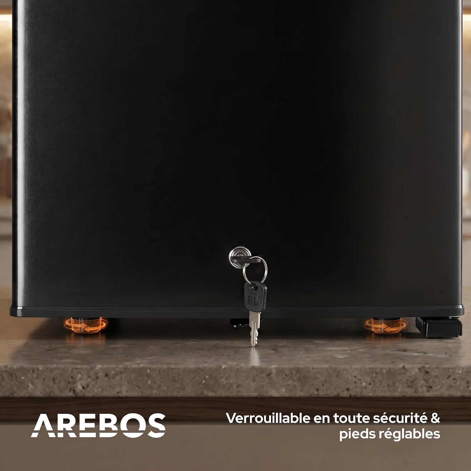 AREBOS Mini Réfrigérateur 40L | Mini Bar Silencieux ≤27 dB | Réfrigérateur Compact Verrouillable avec LED & Température Réglable 5–18 °C | Petit Frigo Bureau | Noir