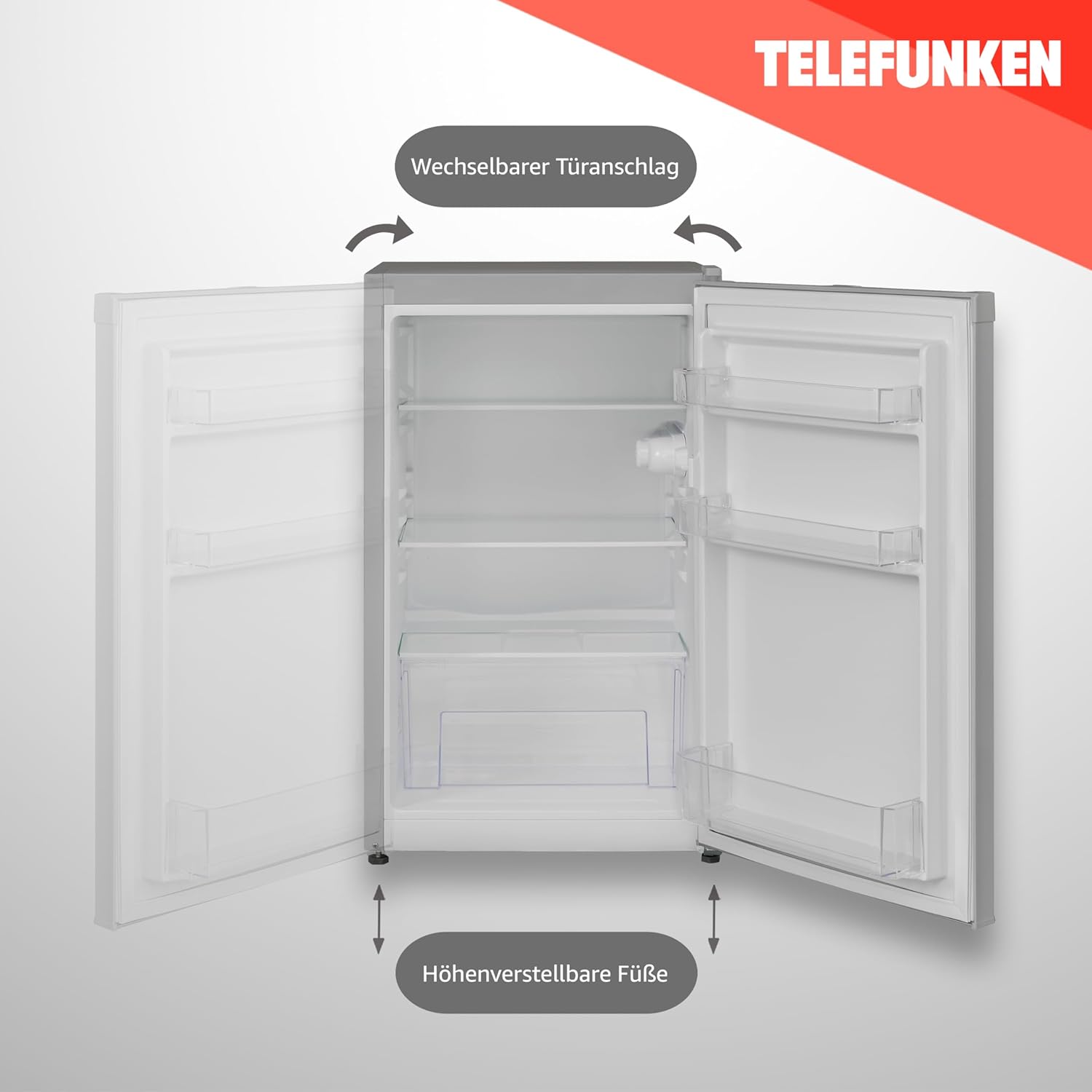 TELEFUNKEN Kühlschrank ohne Gefrierfach, Freistehend, 90 L Gesamt-Nutzinhalt, Kühlschrank klein mit Gemüsefach & 3 Ablagen, Temperaturregelung, LED Innenbeleuchtung, CF-31-121-B schwarz