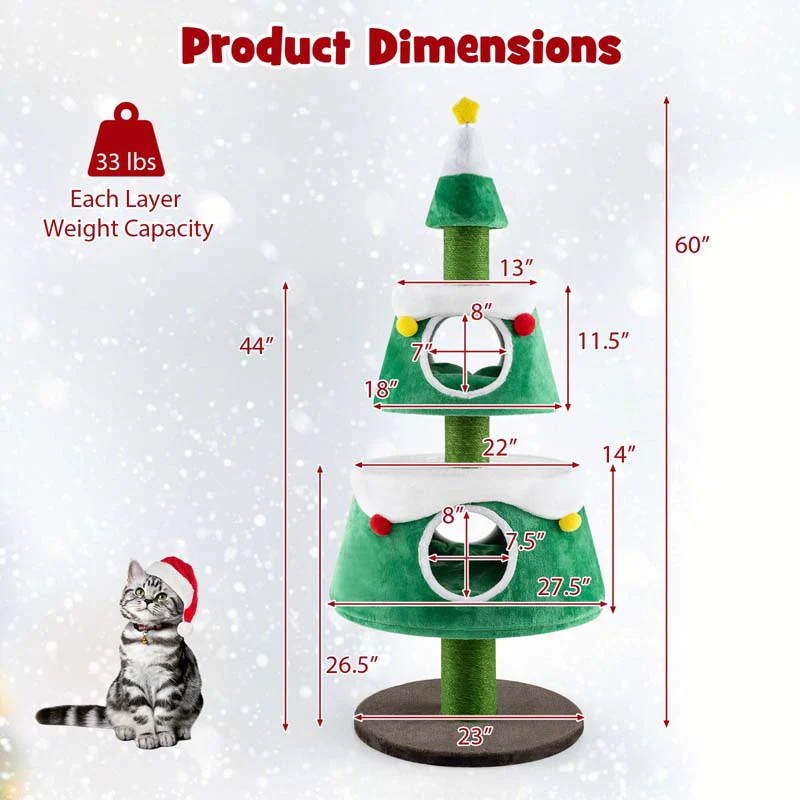 Eletriclife Christmas Cat Tree for Indoor Cats Cute Holiday Cat Tower with 2 Condos