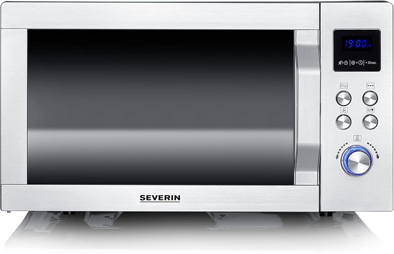 SEVERIN Mikrowelle mit Grill und Heißluftfunktion 3-in-1, zum Auftauen, Garen und Erhitzen, Mikrowelle mit Drehteller, Edelstahl-gebürstet/silber, MW 7774