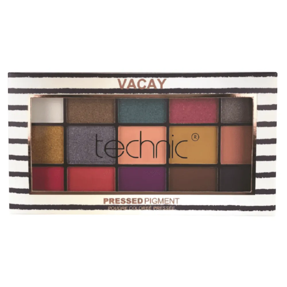 Technic Pressed Pigment Palette Vacay a?? 15 Travel-Inspired Eyeshadow Shades