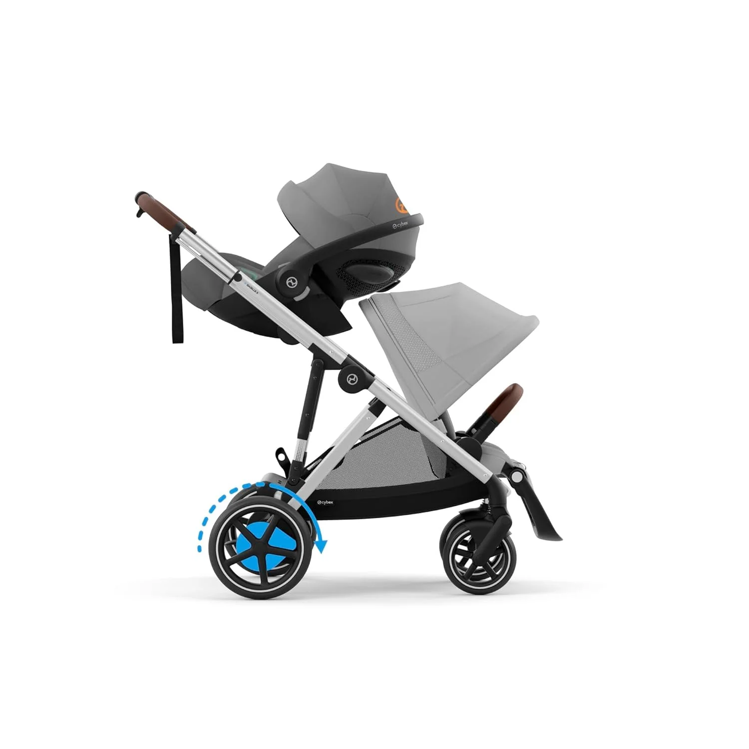 CYBEX Gold Kinderwagen e-GAZELLE S, Ab Geburt bis ca. 4 Jahre, Max. 22 kg (Single-Modus) / 2x 22 kg (Duo-Modus), All-in-1-System mit E-Antrieb und 20+ Konfigurationen, Moon Black