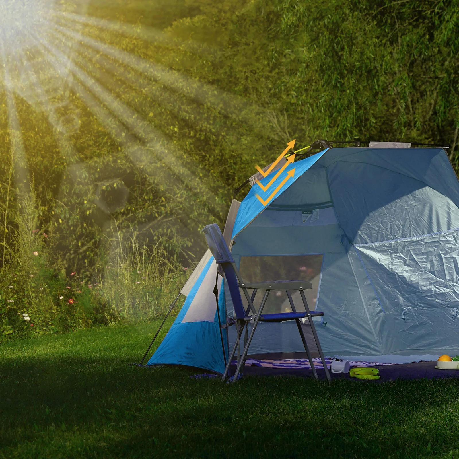 KingCamp Avellino Automatische Strandtent �C UPF50+ zonbescherming, wind- & privacybescherming met hydraulisch frame, zandzakken & gaasramen