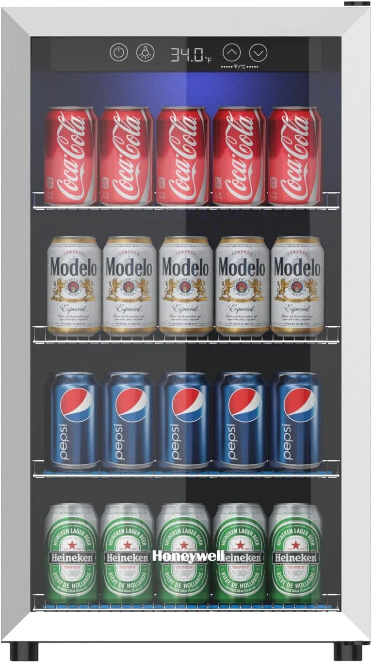 Beverage Refrigerator and Cooler, 115 Can Mini Fridge with Glass Door for Soda Beer or Wine for Office or Bar with Adjustable Removable Shelving
