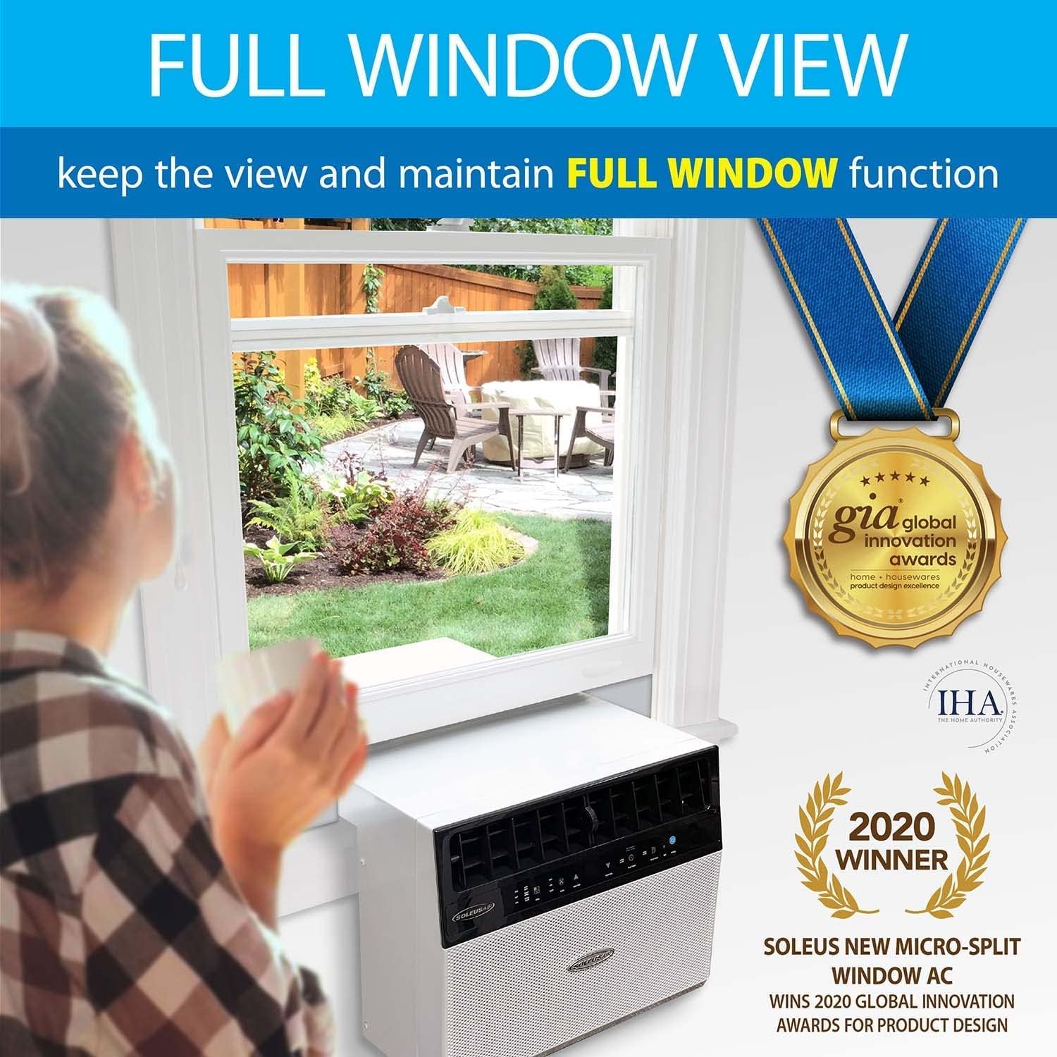 Soleus Air Exklusive 8.000 BTU mit WLAN-Klimaanlage, Klasse für Sicherheit und Flüsterleise, zusammen mit Blick auf das Fenster (passend für bis zu 27,9 cm breite Fensterbank)