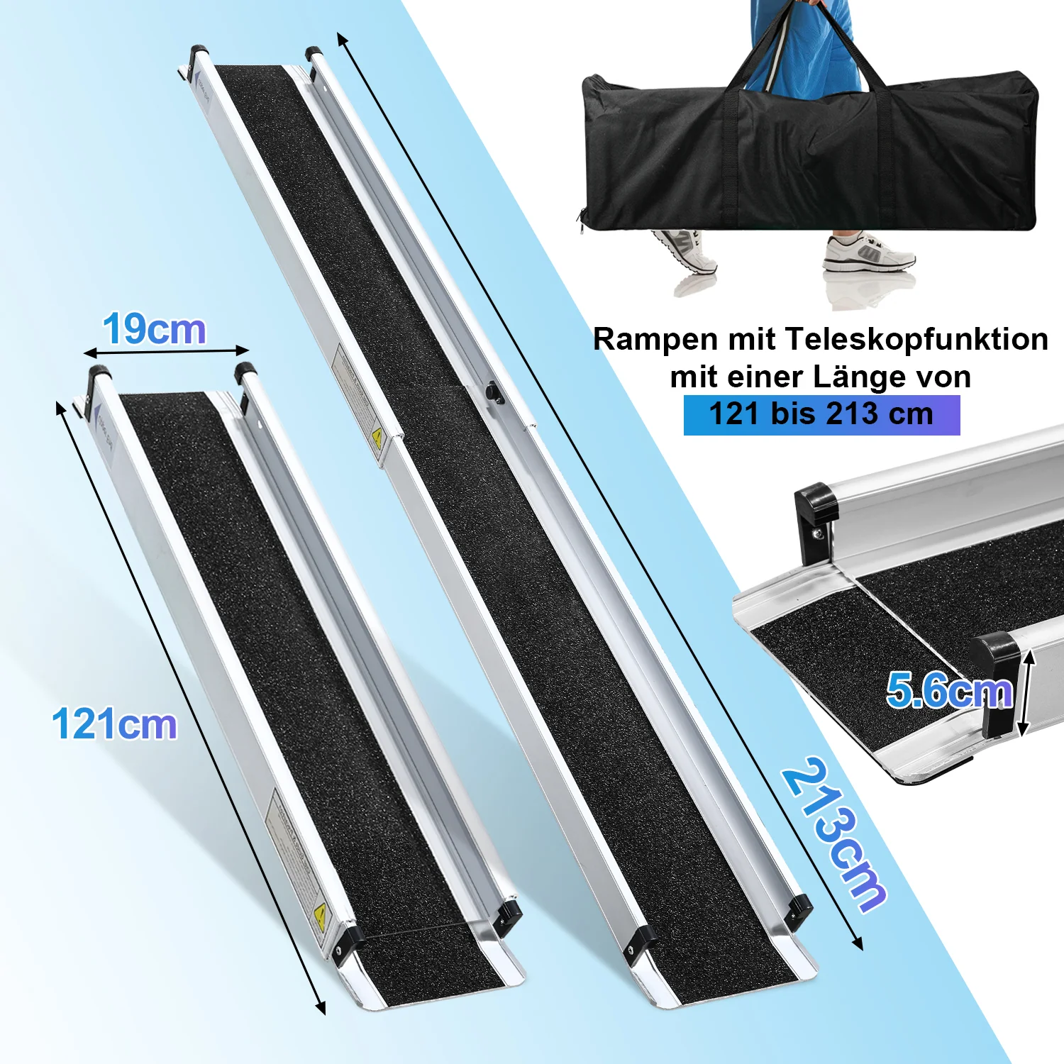 Sonnewelt 2x Rollstuhlrampe Aluminium Auffahrrampe bis 300 kg