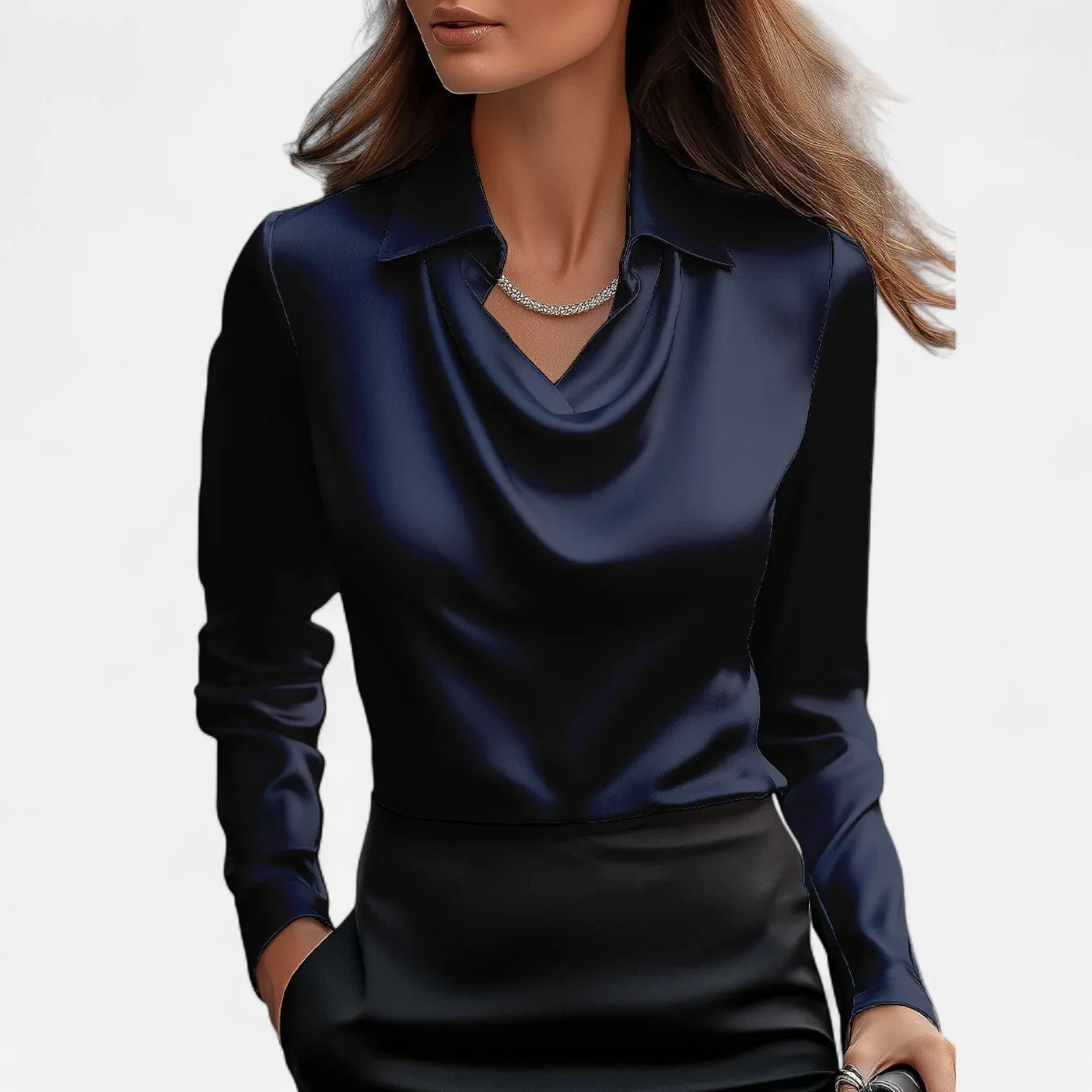 Satinbluse mit Wasserfallausschnitt f��r Damen �C Elegantes Design & Zeitloser Stil