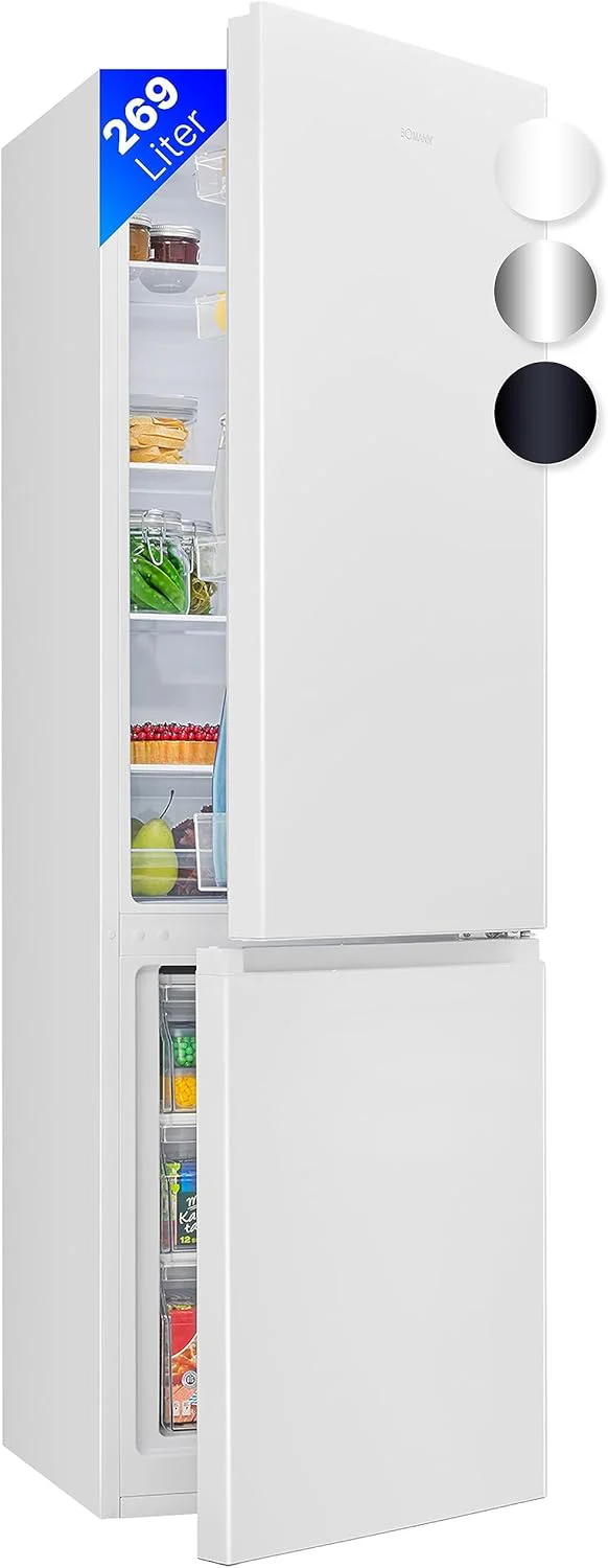 Bomann? Koelvriescombinatie, 269 L netto inhoud - Koelen: 198 L | Vriezen: 71 L, energiezuinig, stil 39 dB, LED, verwisselbare deuraanslag, Hoogte: 180 x Breedte: 55 x Diepte: 55,8 cm - KG 184.1 wit