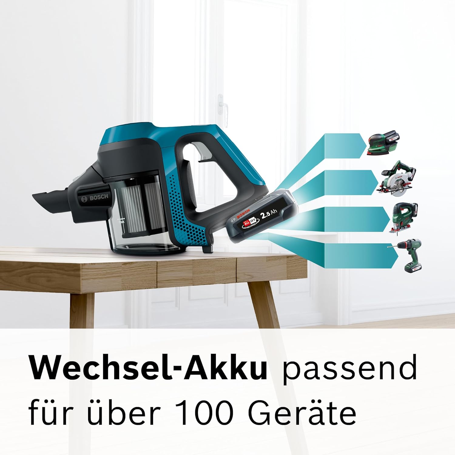 Bosch Akku-Staubsauger Unlimited Serie 6 BKS6111P, kabelloser Handstaubsauger, beutellos, leicht, Hygiene-Filter, hohe Saugleistung, Lange Laufzeit, Fugendüse, alle Bodenarten, blau
