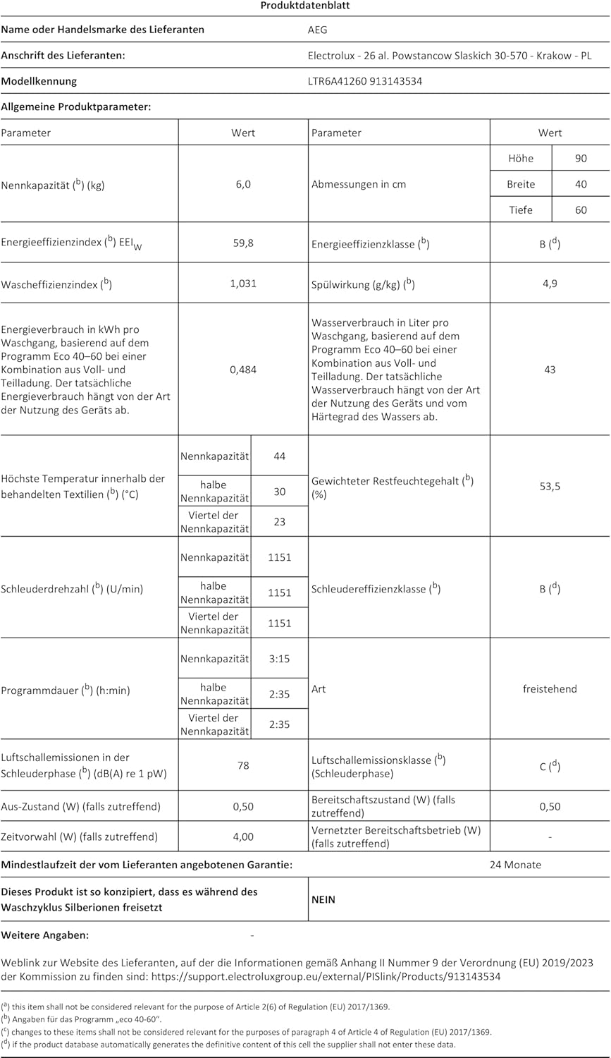 AEG Waschmaschine Toplader, Serie 6000 ProSense: Mengenautomatik, 6 kg, EEKL A, SoftOpening Trommeldeckelöffnung, Wasserschutzalarm, Wasserstoppschlauch, Inverter Motor, 1400 U/min, LTR6A41460