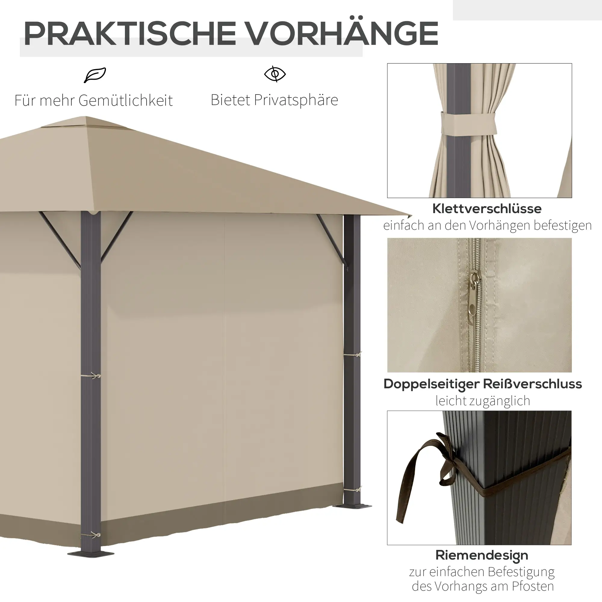 Outsunny Paviljoen 3x3 m met zijwanden en ventilatie Khaki