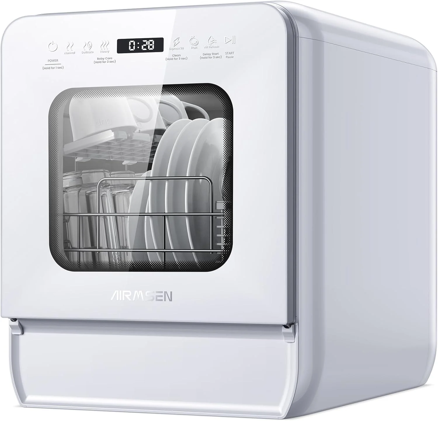 AIRMSEN Tafelvaatwasser, minivaatwasser met watertank, vaatwasser met 9 programma's, 37 x 50 cm, ultrasmal & diep, 1-24 uur timer, 360�� dubbele sproeifunctie, slang/slangloos, wit (wit)