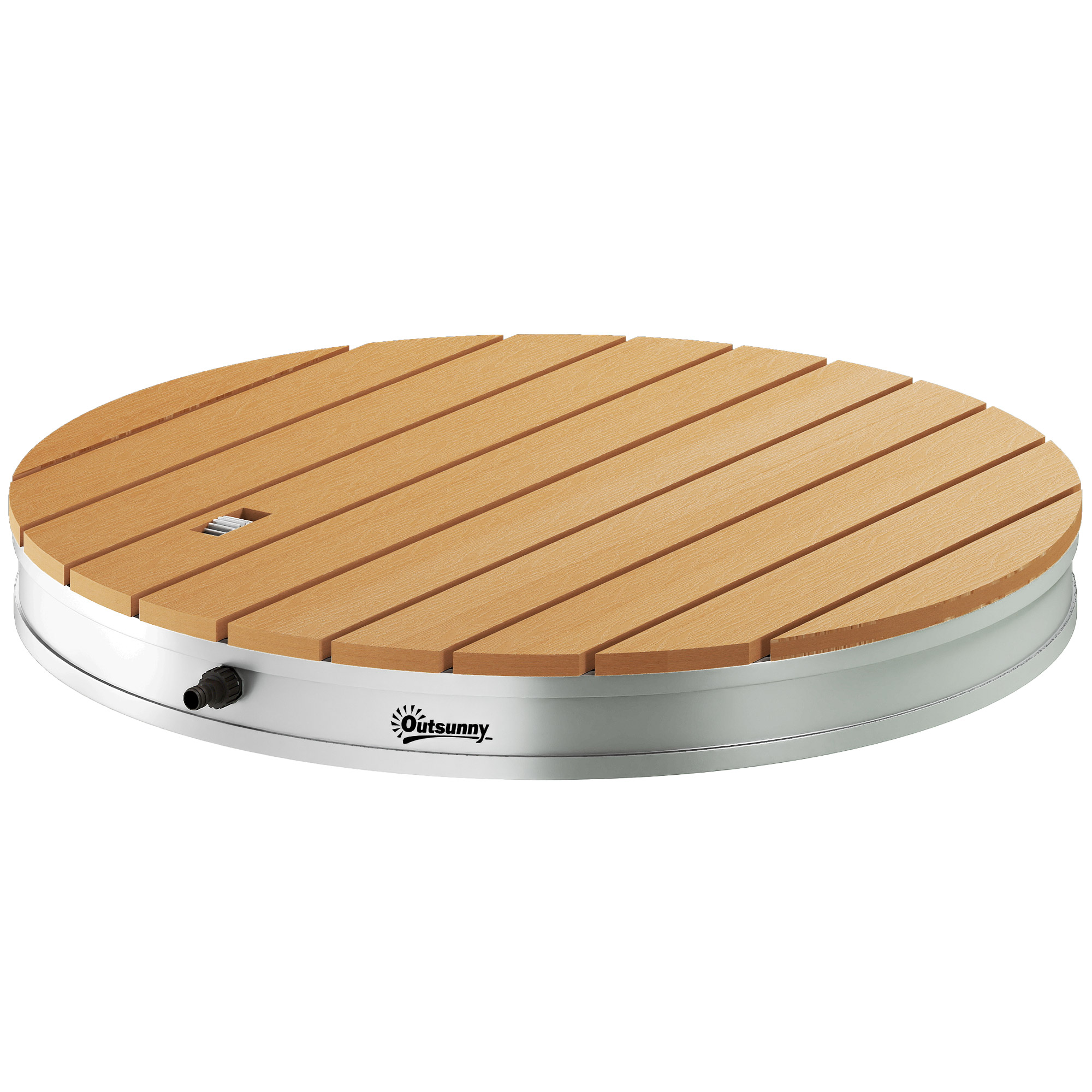 Outsunny Draagbare Buitendouche Set met Aanpasbare Fontein, Aluminium Basis, UV- en Vorstbestendig, Natuurhoutlook