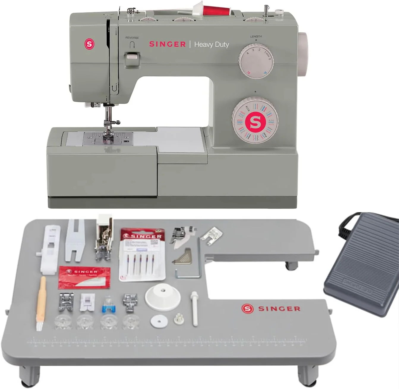 SINGER Heavy Duty 4452 High Speed Sewing Machine With Accessory Kit | Strong Motor with Enhanced Piercing Power. 110 Stitch Applications. Full Metal frame. 1-step Buttonhole & LED Lights
