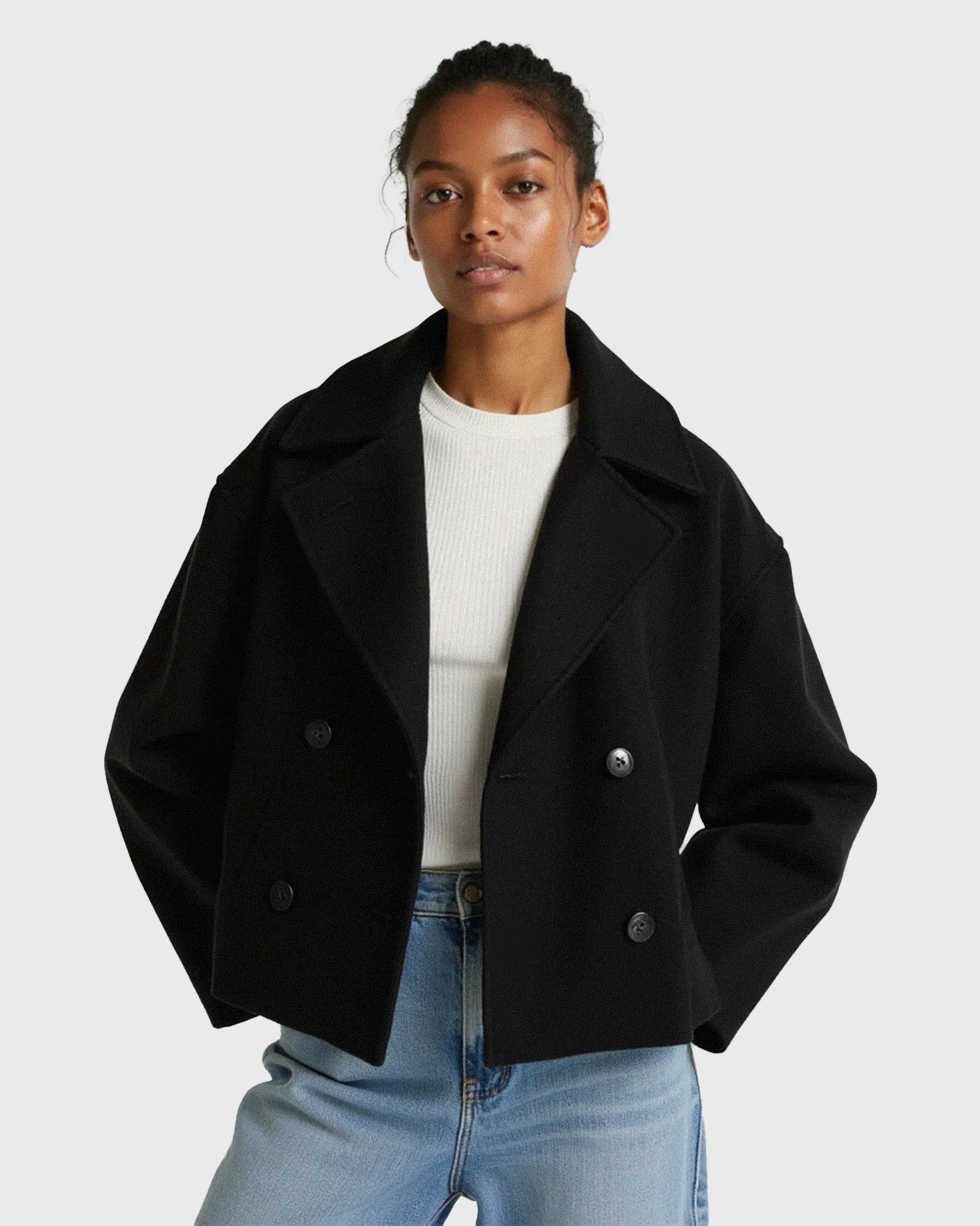 Strukturierte Kurzjacke f��r Damen mit Doppelknopfleiste
