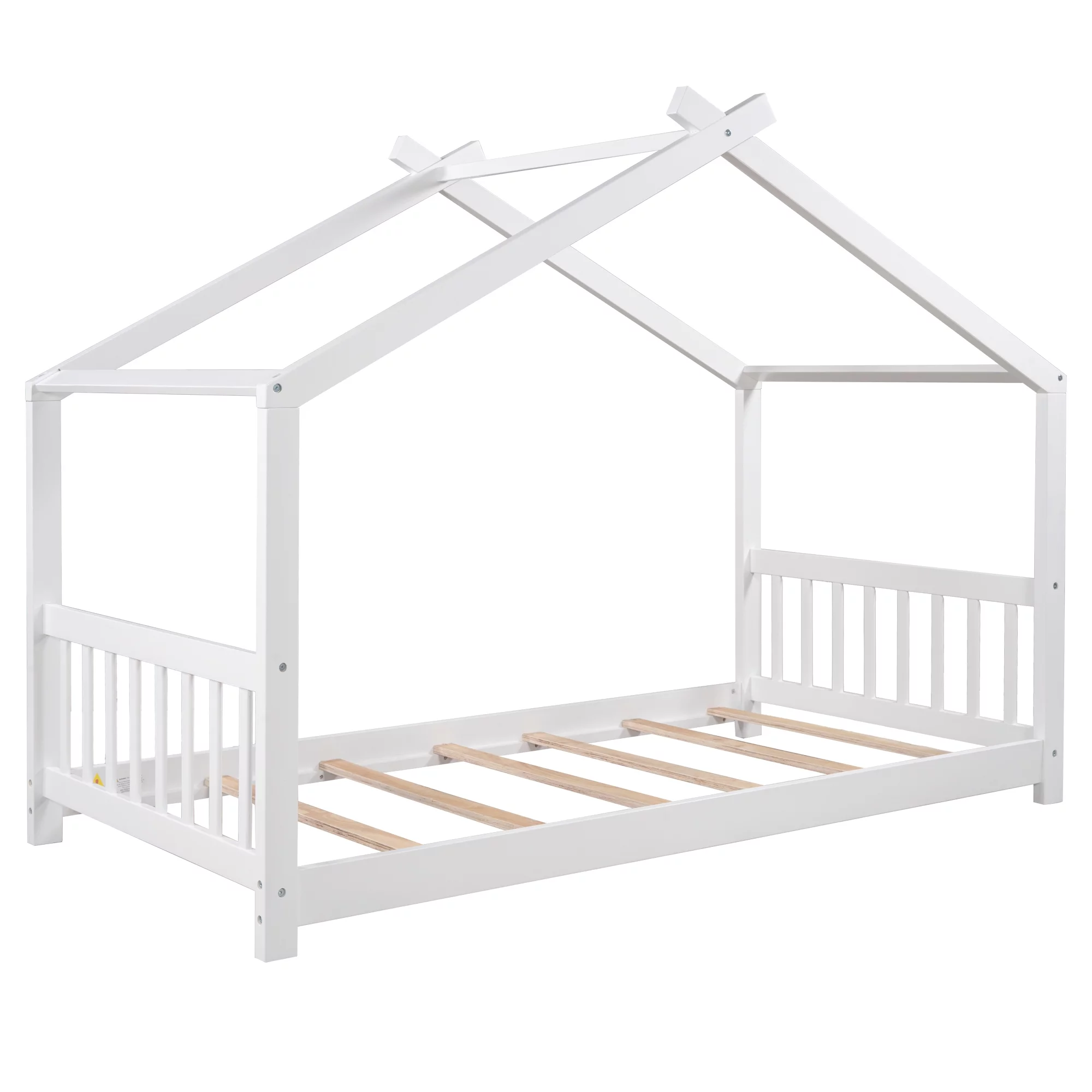 Platform Bed Huis Twin Size met Rugleuning en Voeteneinde met Dakontwerp, Meubels voor Kinderkamer