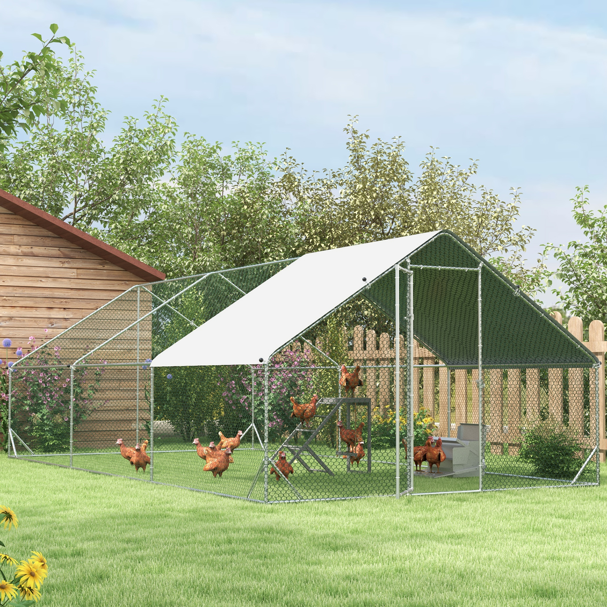 Pawhut kippenhok 300cm x 600cm x 200cm gegalvaniseerd staal