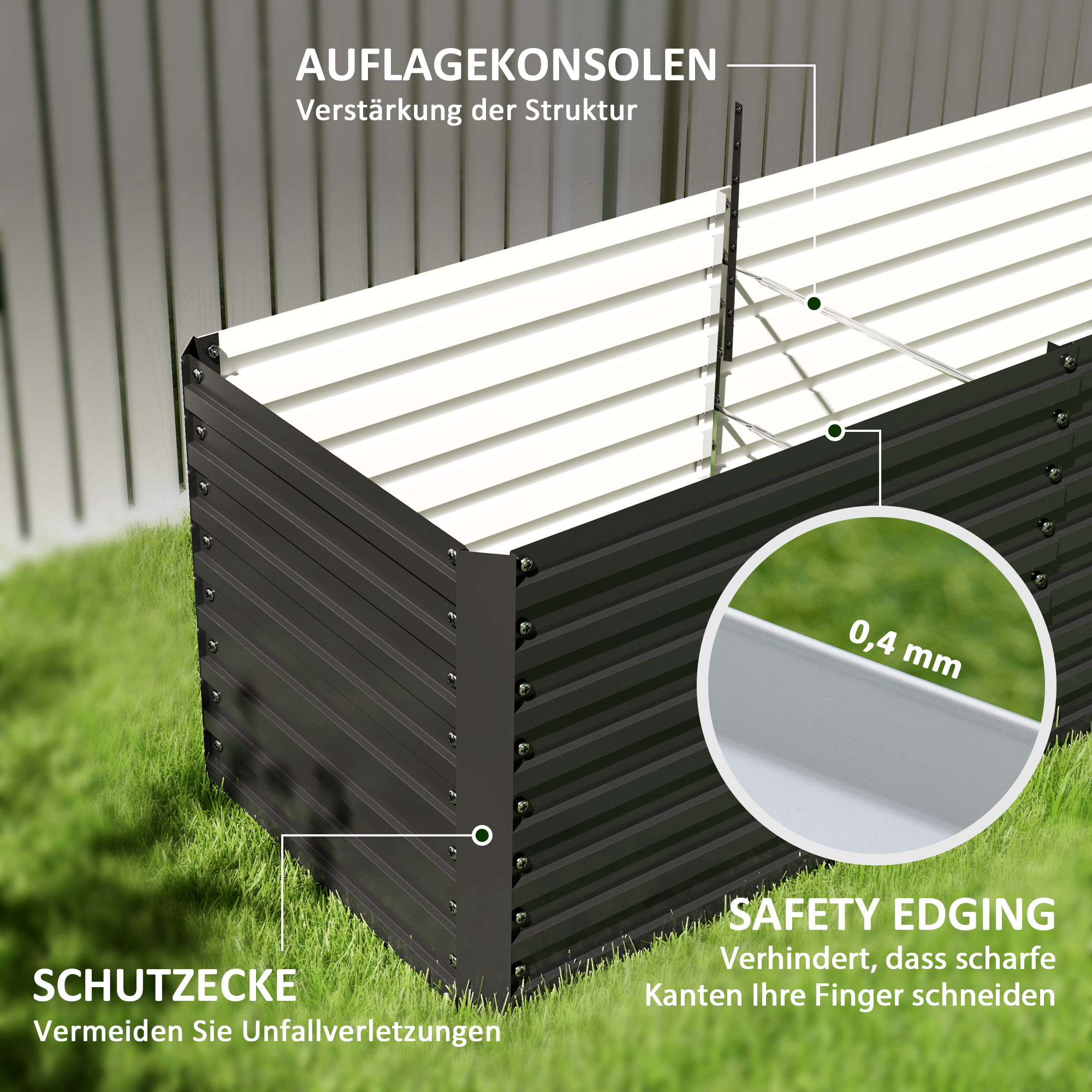 Verhoogde Tuinbed, Open Bodem, Gepoedercoat Staal, 240 x 60 x 60 cm, Donkergrijs